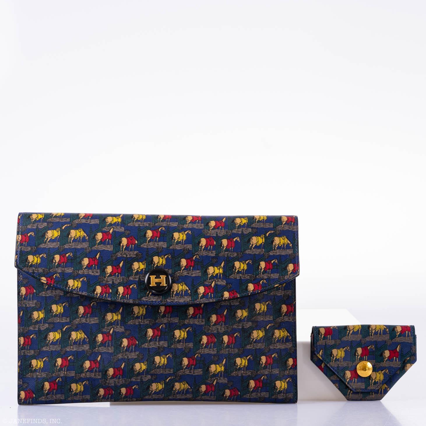 Hermès Rio Horse Printed Leather Clutch Bag & Levan Coin Purse - 1993, W Circle