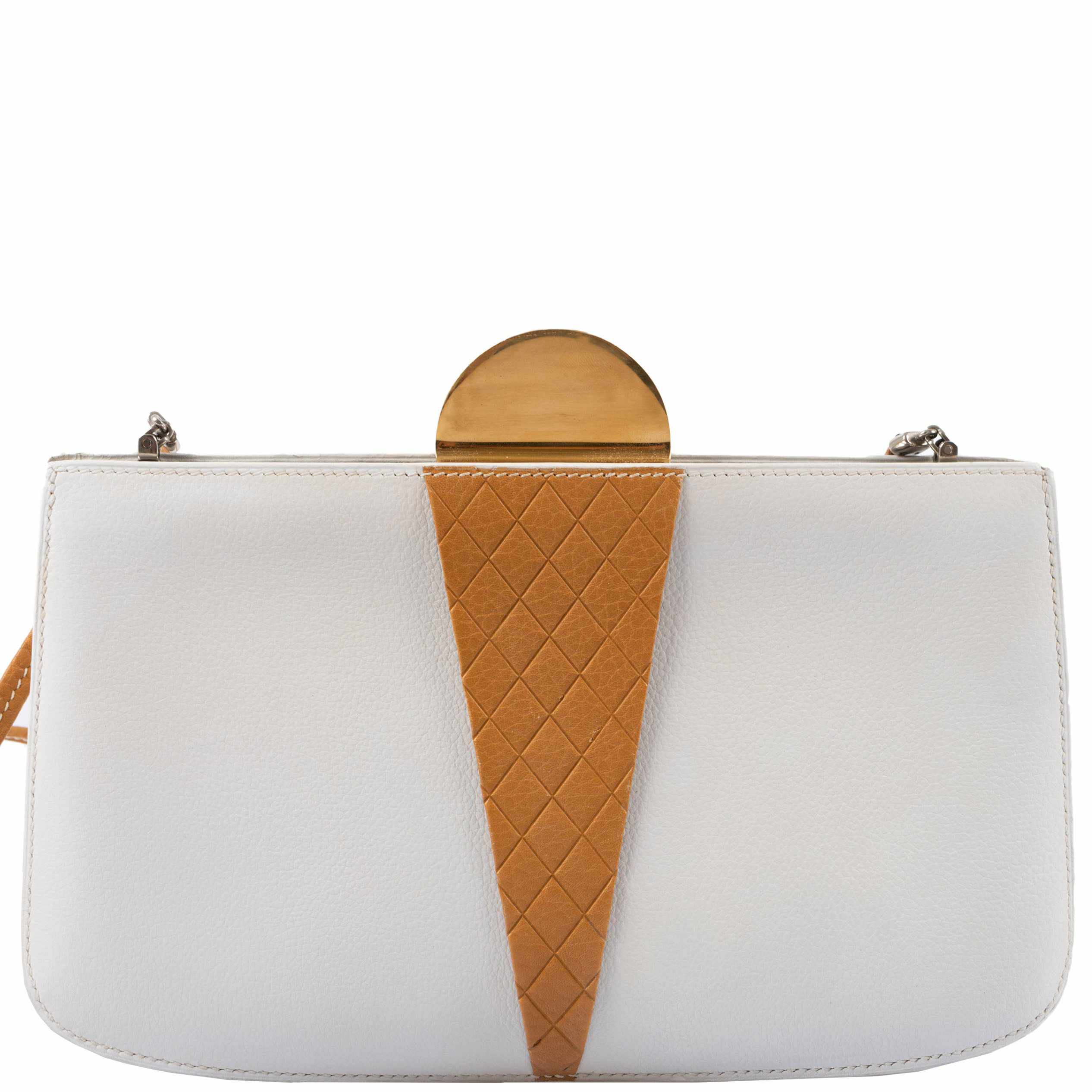 Hermès Sac à Malice Ice Cream Cone White & Gold Evergrain Bag