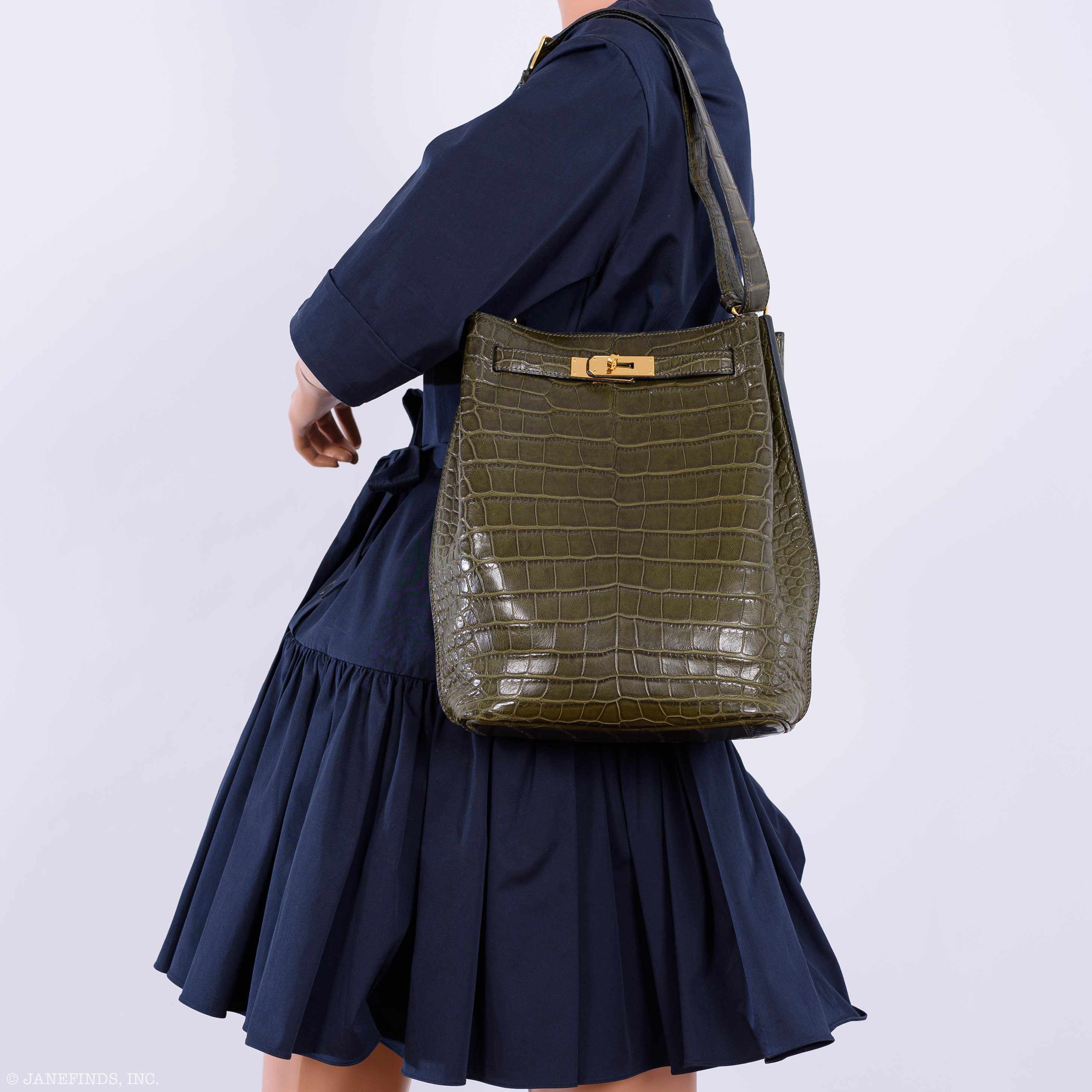 Hermès So Kelly 22 Matte Vert Veronese Alligator Gold Hardware - 2012, P Square