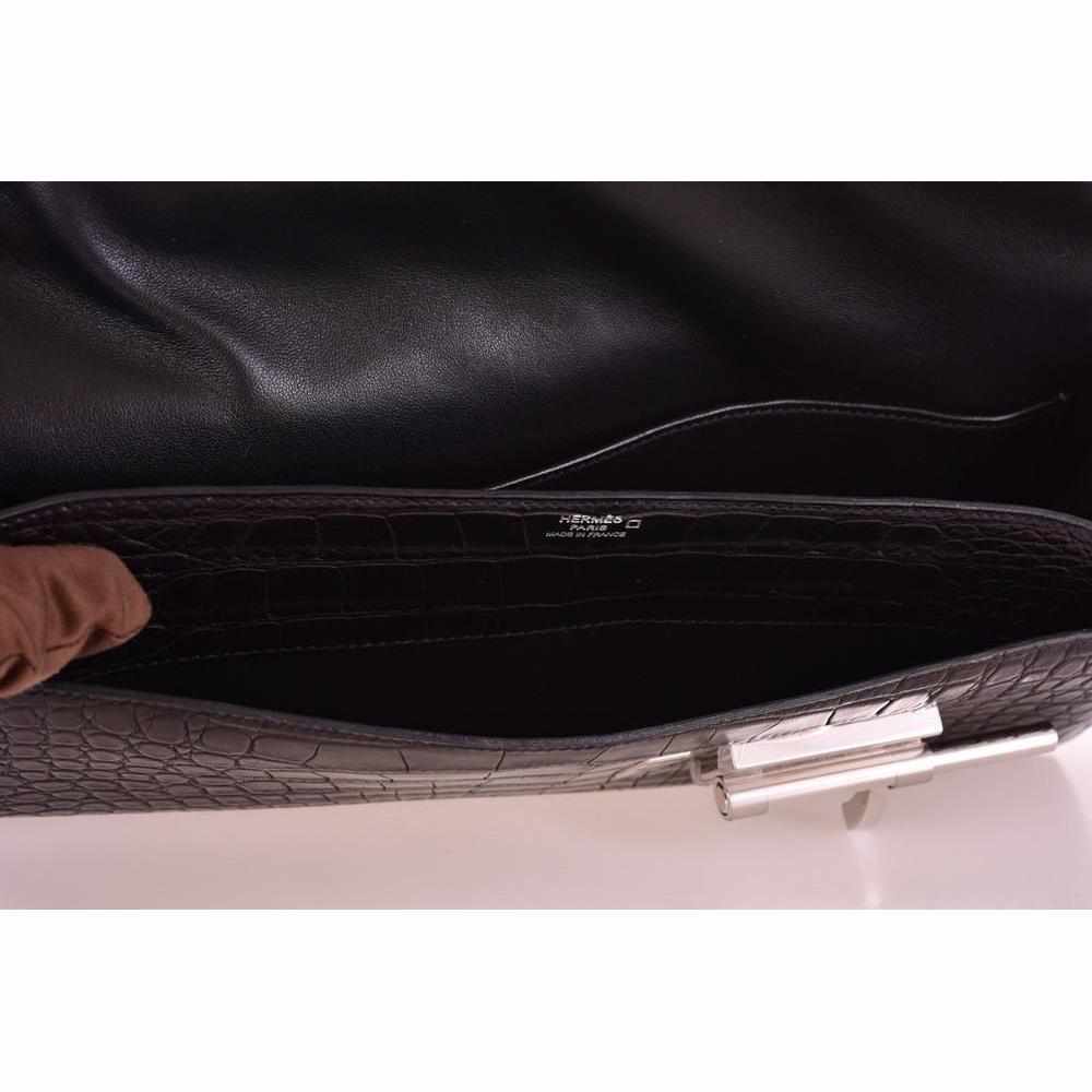 Hermès Verrou Alligator Elan Clutch Black Matte Palladium Hardware