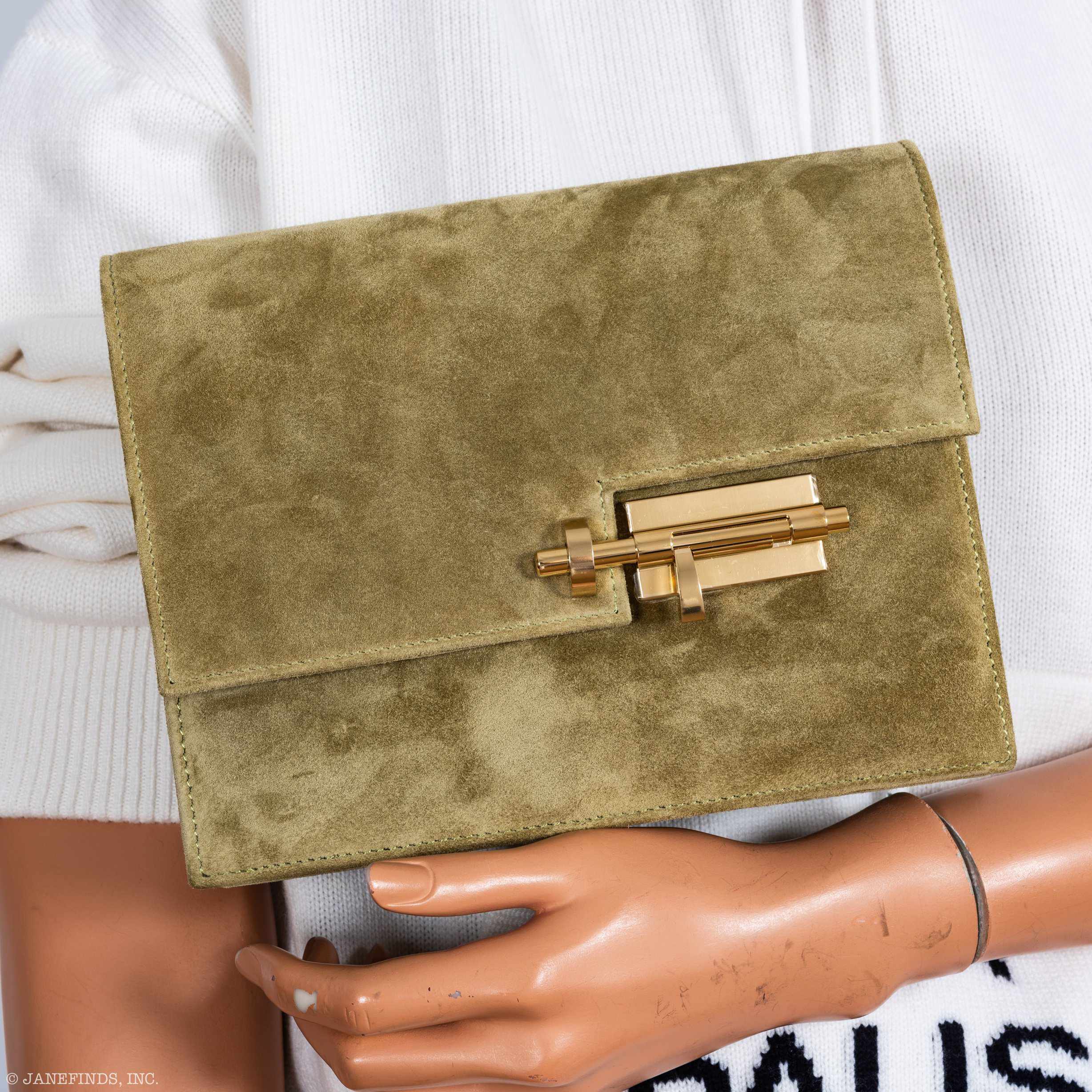 Hermès Verrou Vert Olive Veau Doblis Suede Gold Hardware
