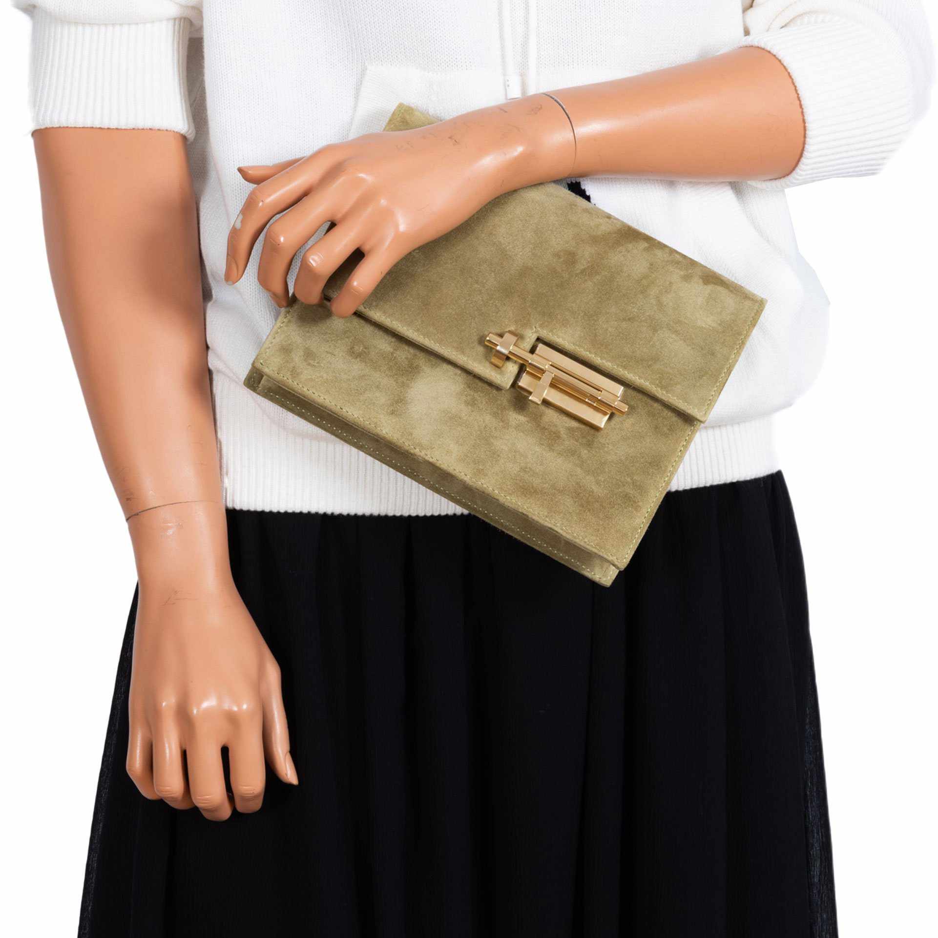 Hermès Verrou Vert Olive Veau Doblis Suede Gold Hardware