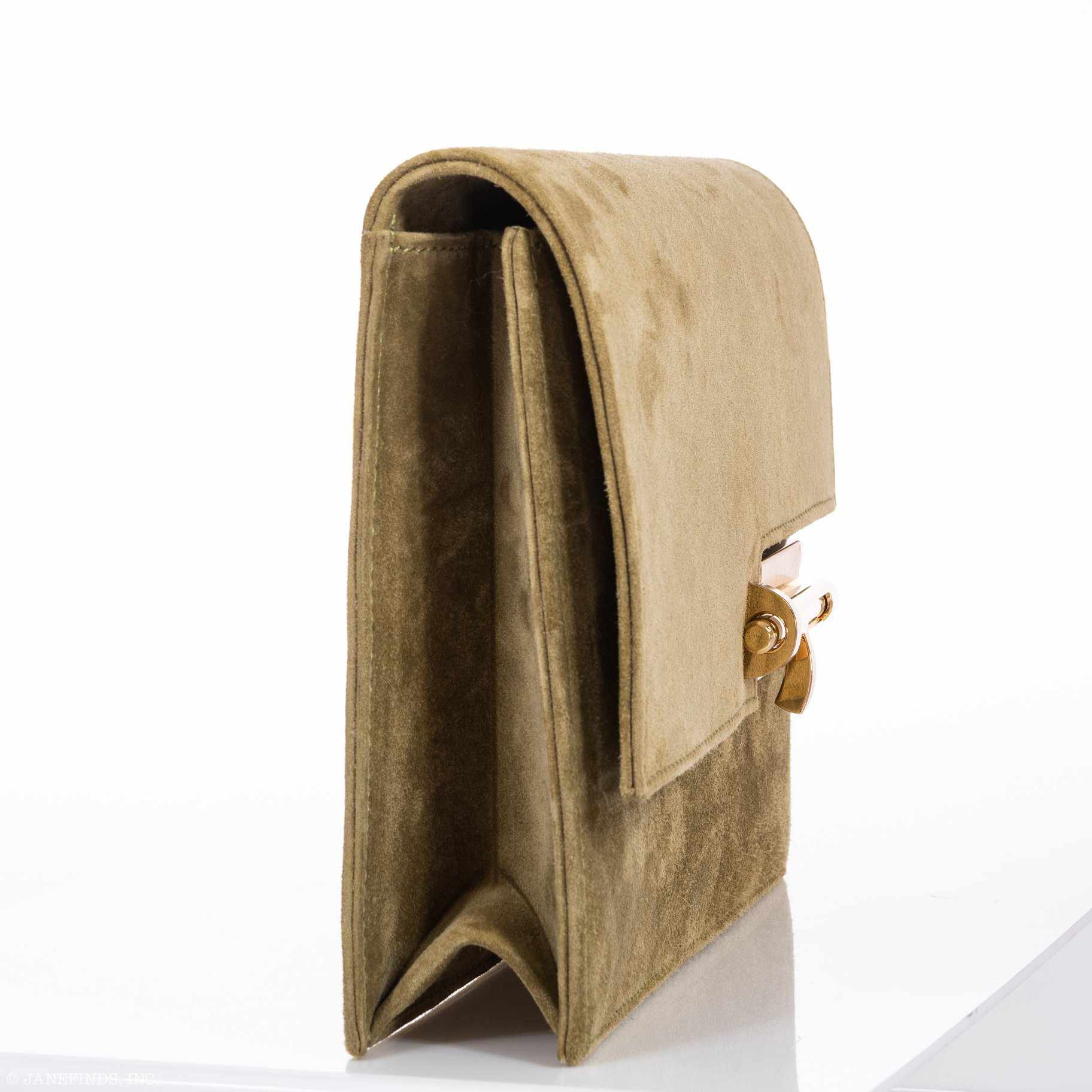 Hermès Verrou Vert Olive Veau Doblis Suede Gold Hardware