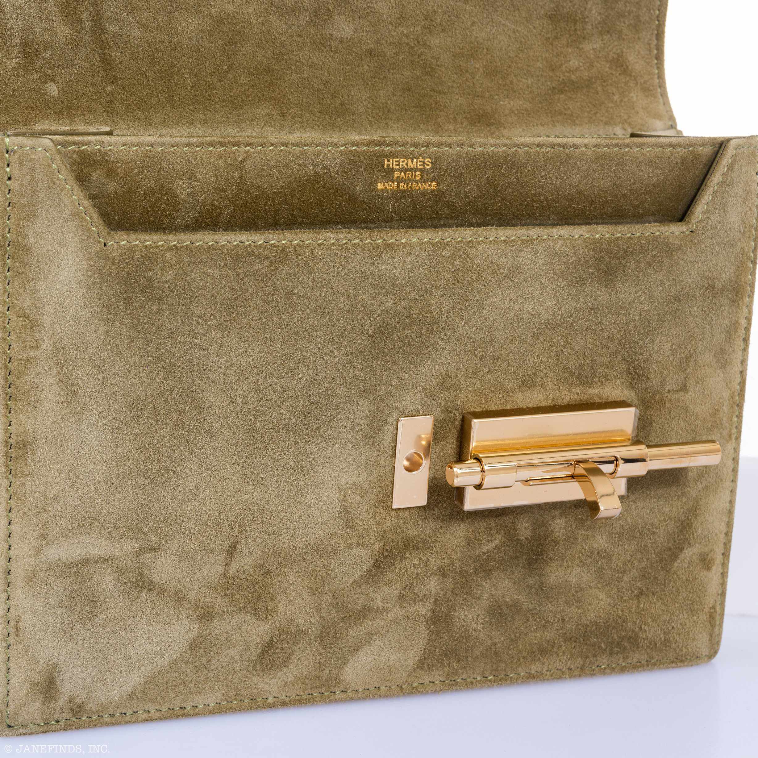 Hermès Verrou Vert Olive Veau Doblis Suede Gold Hardware
