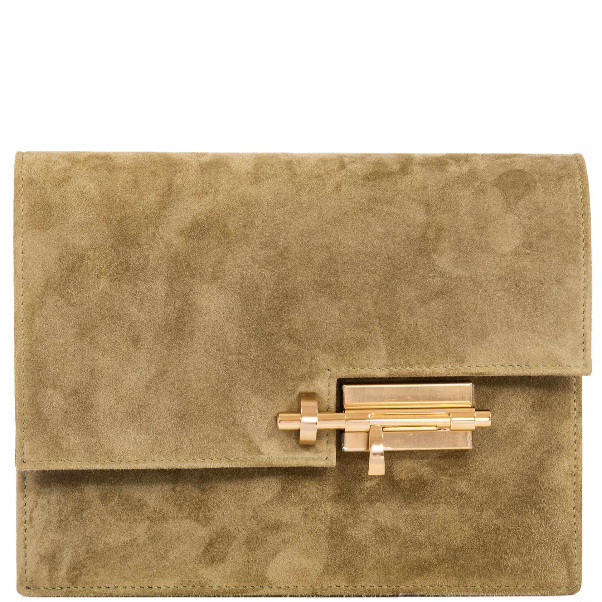 Hermès Verrou Vert Olive Veau Doblis Suede Gold Hardware