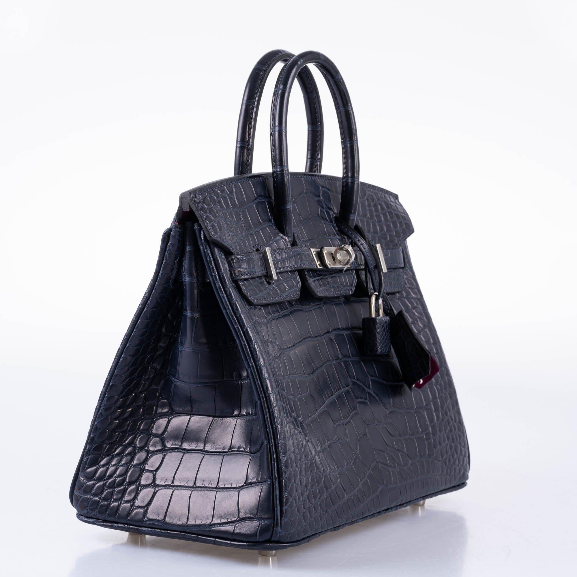 Hermès Verso Birkin 25 Bleu Marine Matte Alligator & Rose Scheherazade Palladium Hardware