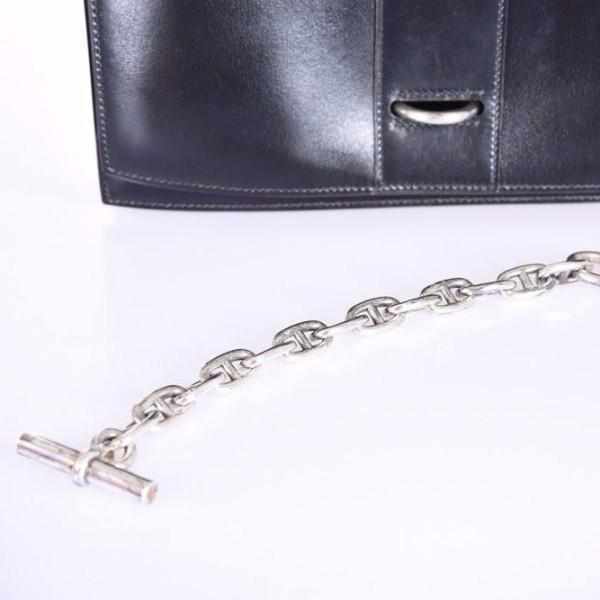 Hermès Vintage Black Box Calf Bonwit Teller Bag Sterling Silver Chaine d'Ancre