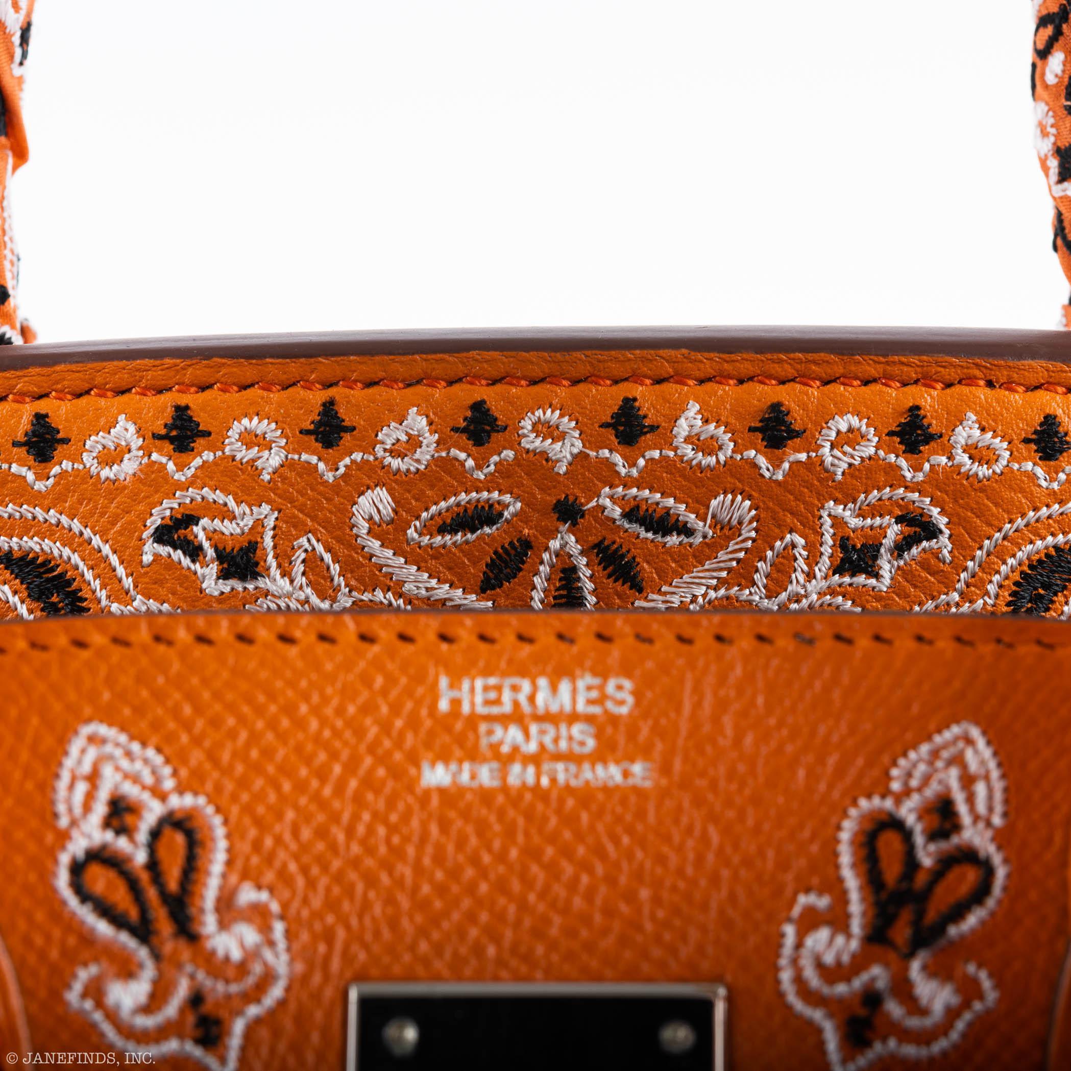 Jay Ahr Vintage 2013 Hermès Birkin 30 Orange Epsom Bandana Embroidery "Rio de Janeiro"