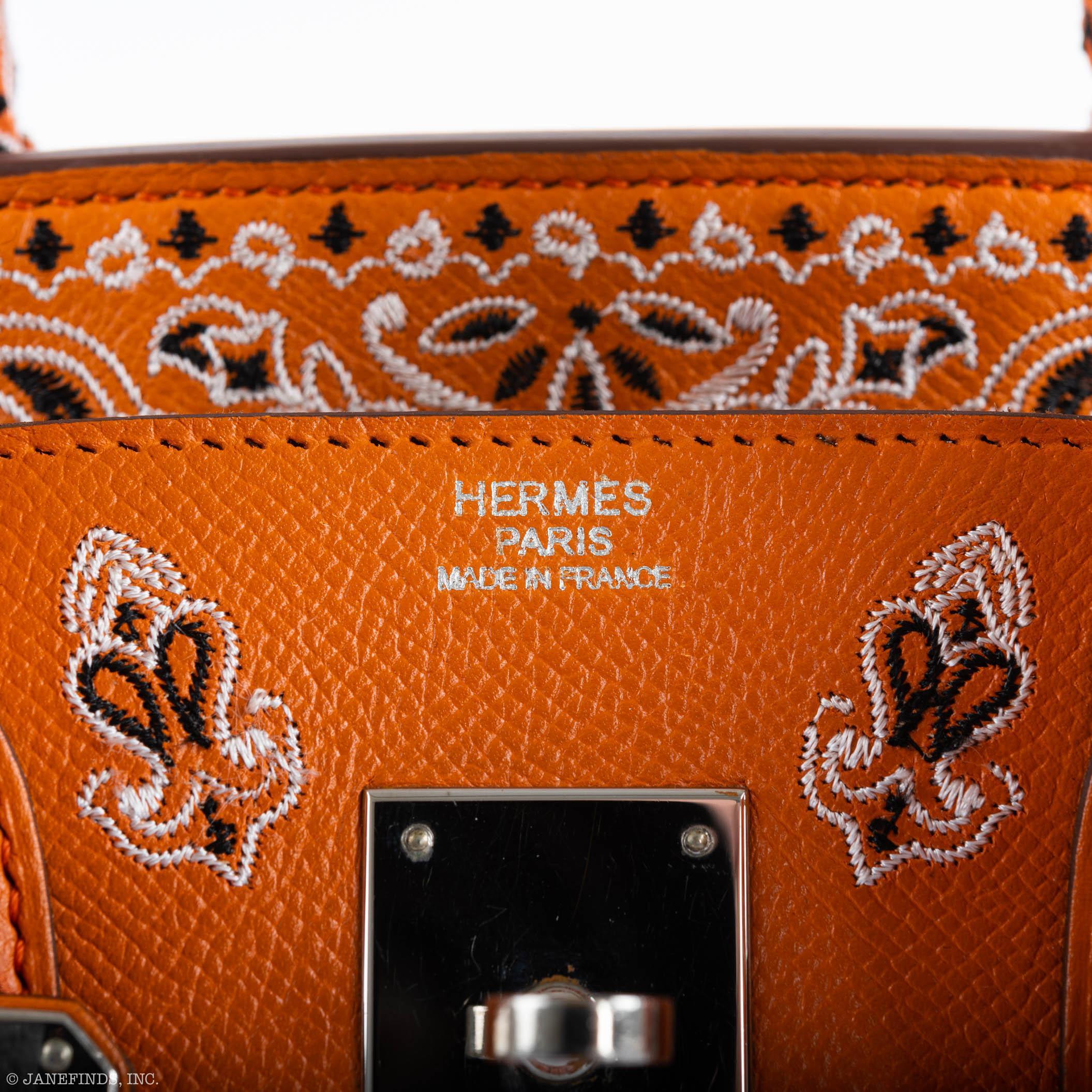 Jay Ahr Vintage 2013 Hermès Birkin 30 Orange Epsom Bandana Embroidery "Rio de Janeiro"