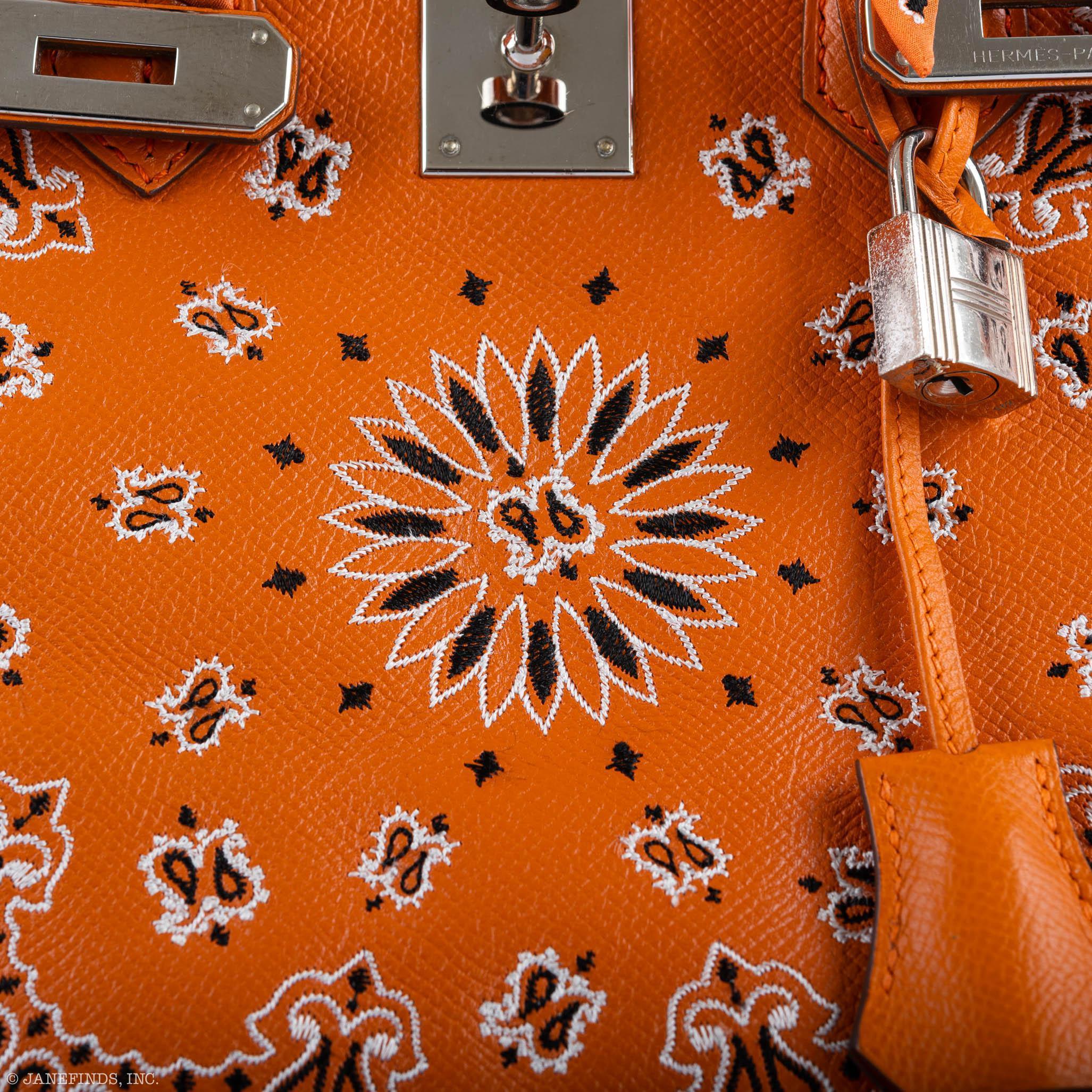 Jay Ahr Vintage 2013 Hermès Birkin 30 Orange Epsom Bandana Embroidery "Rio de Janeiro"
