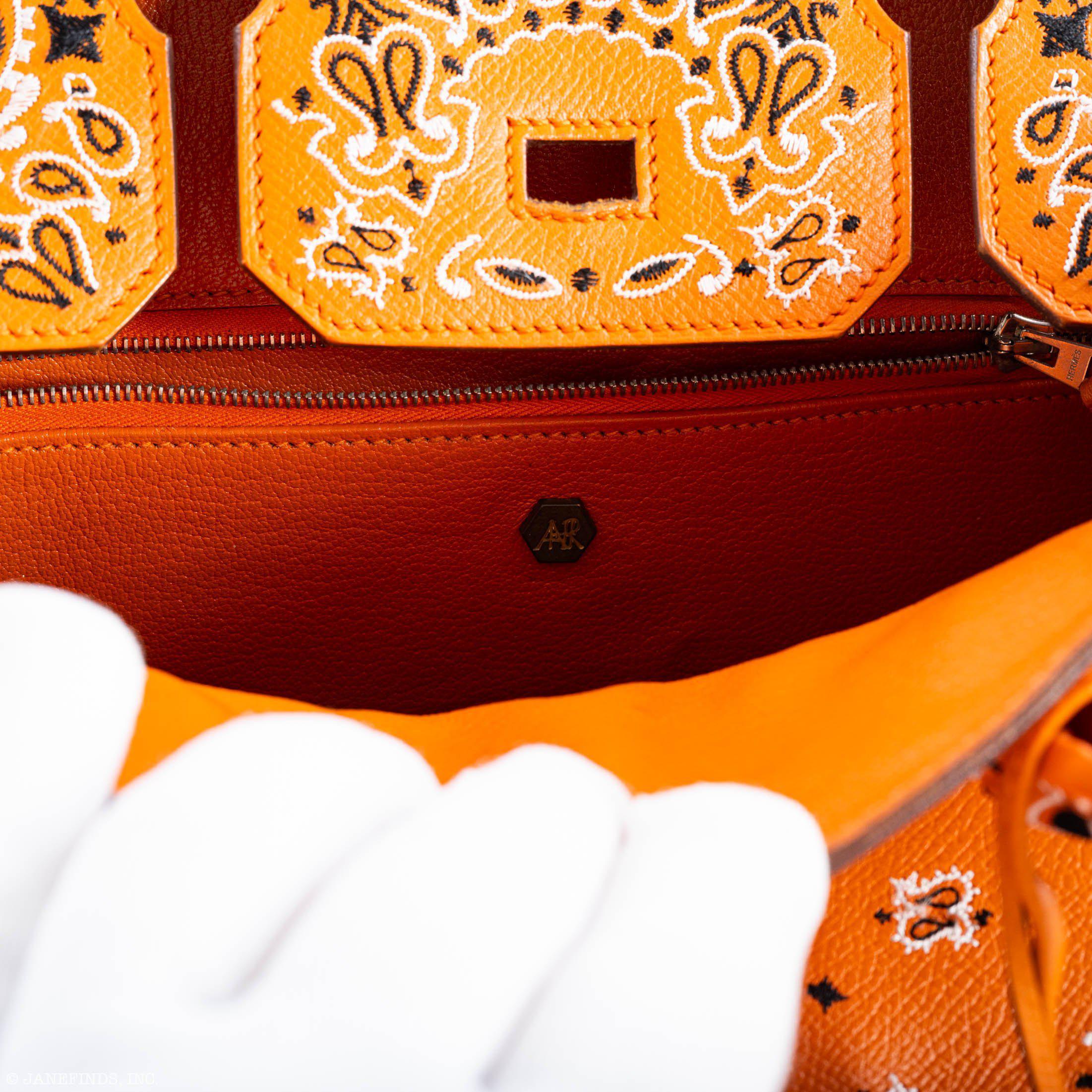 Jay Ahr Vintage 2013 Hermès Birkin 30 Orange Epsom Bandana Embroidery "Rio de Janeiro"