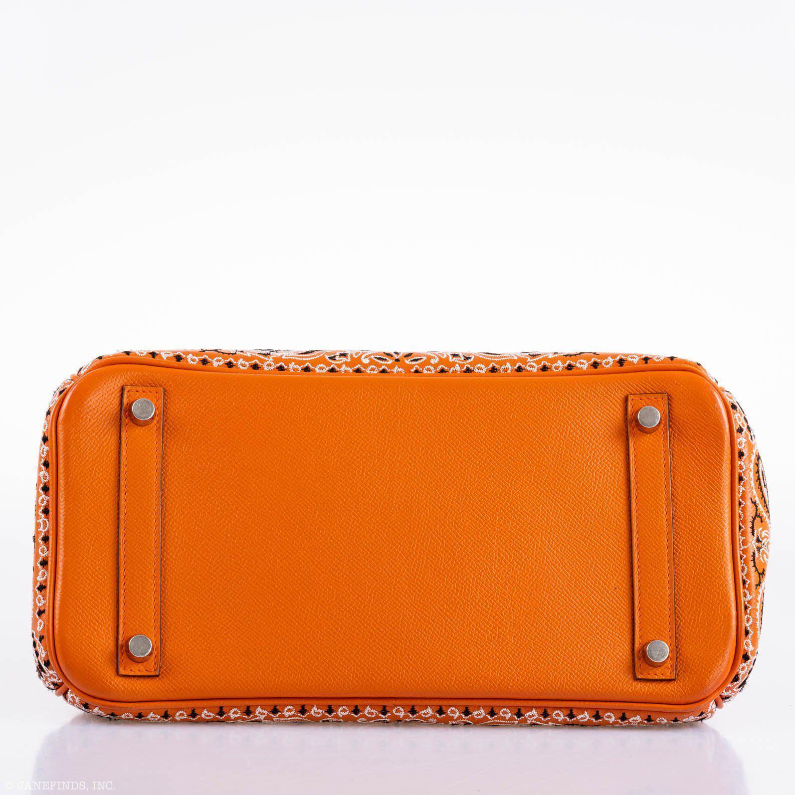 Jay Ahr Vintage 2013 Hermès Birkin 30 Orange Epsom Bandana Embroidery "Rio de Janeiro"