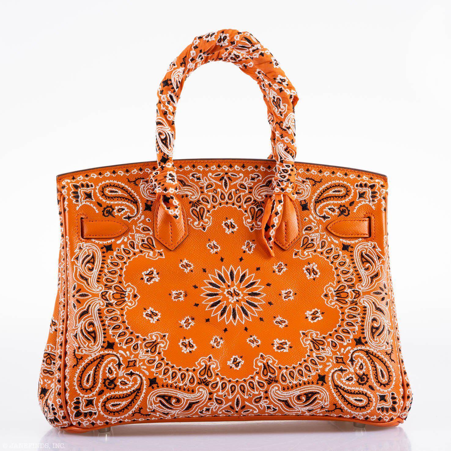 Jay Ahr Vintage 2013 Hermès Birkin 30 Orange Epsom Bandana Embroidery "Rio de Janeiro"