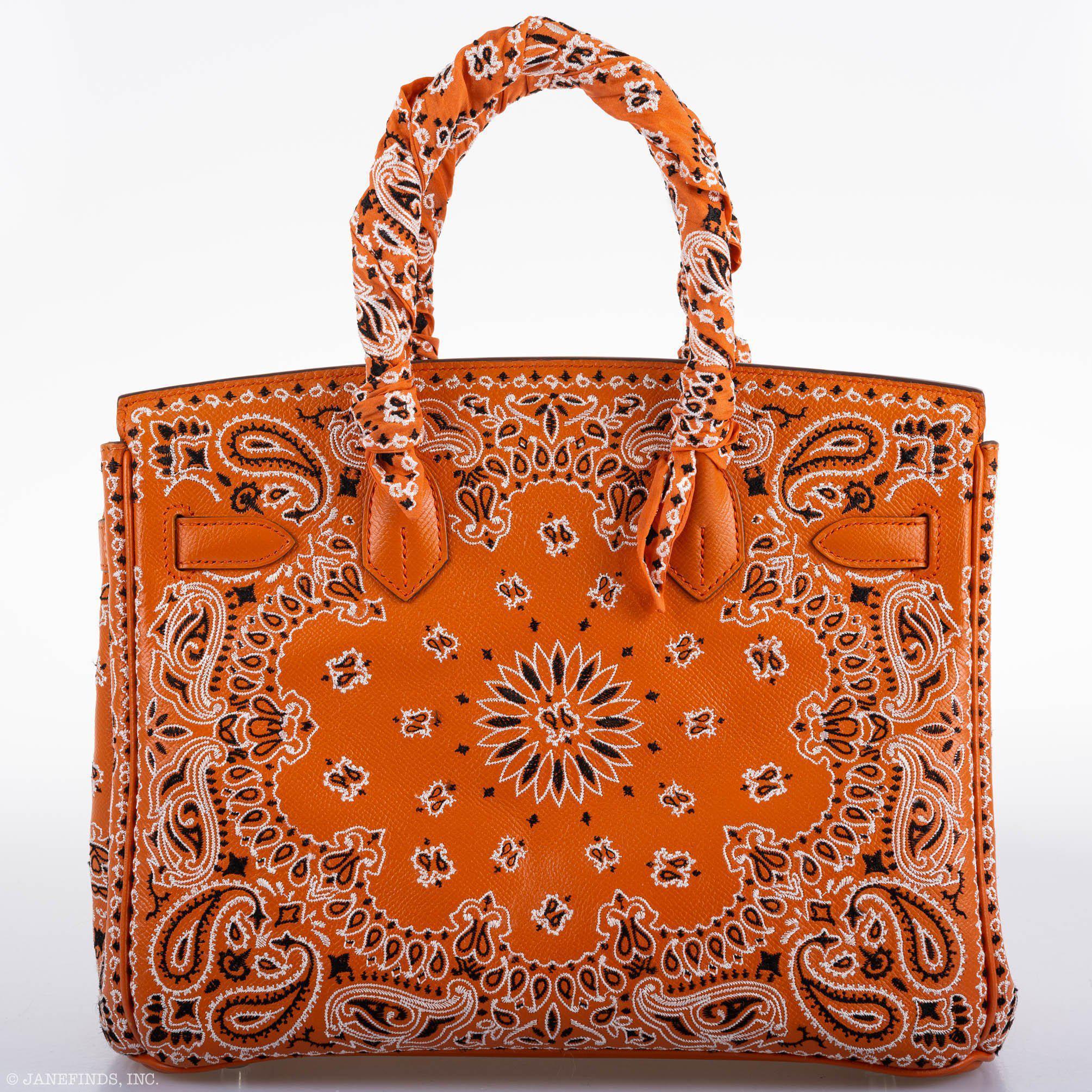 Jay Ahr Vintage 2013 Hermès Birkin 30 Orange Epsom Bandana Embroidery "Rio de Janeiro"