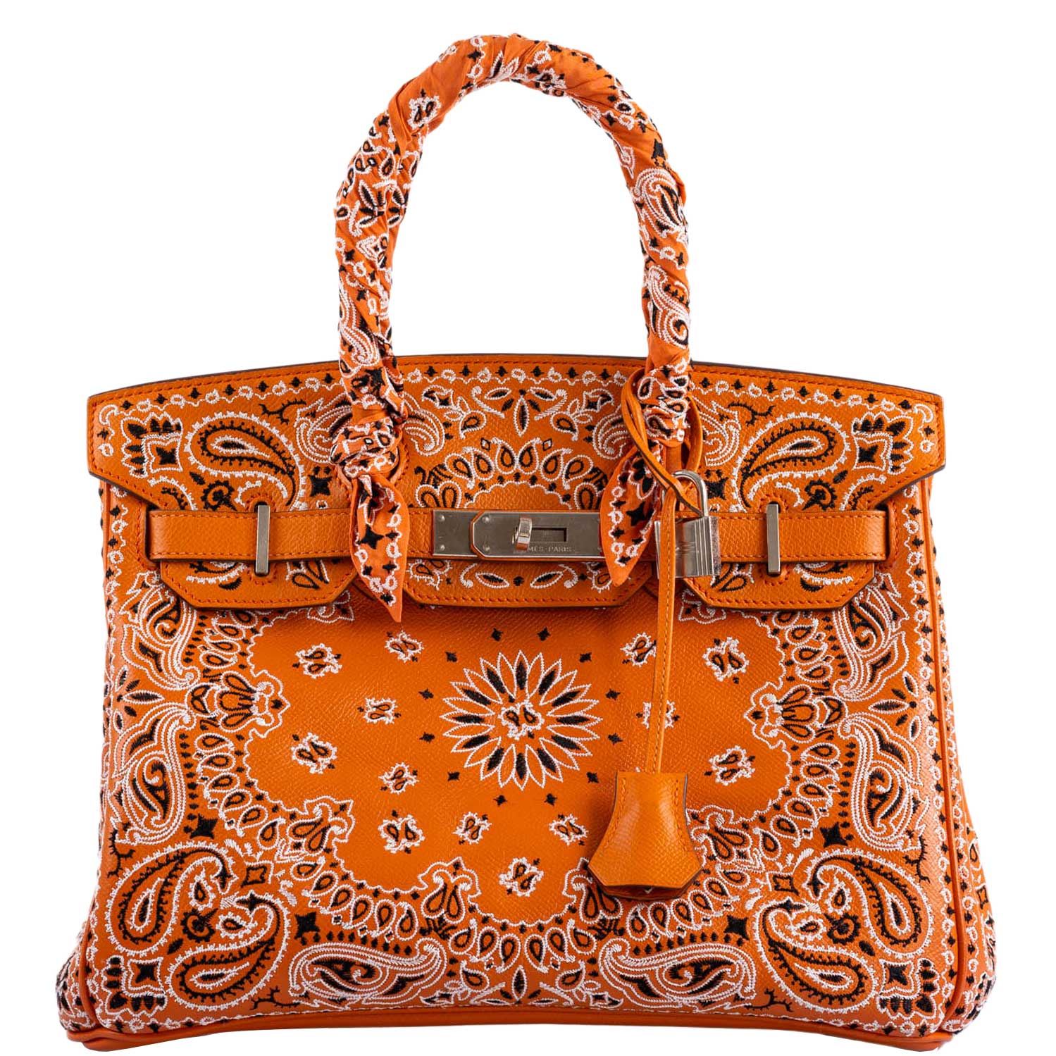 Jay Ahr Vintage 2013 Hermès Birkin 30 Orange Epsom Bandana Embroidery
