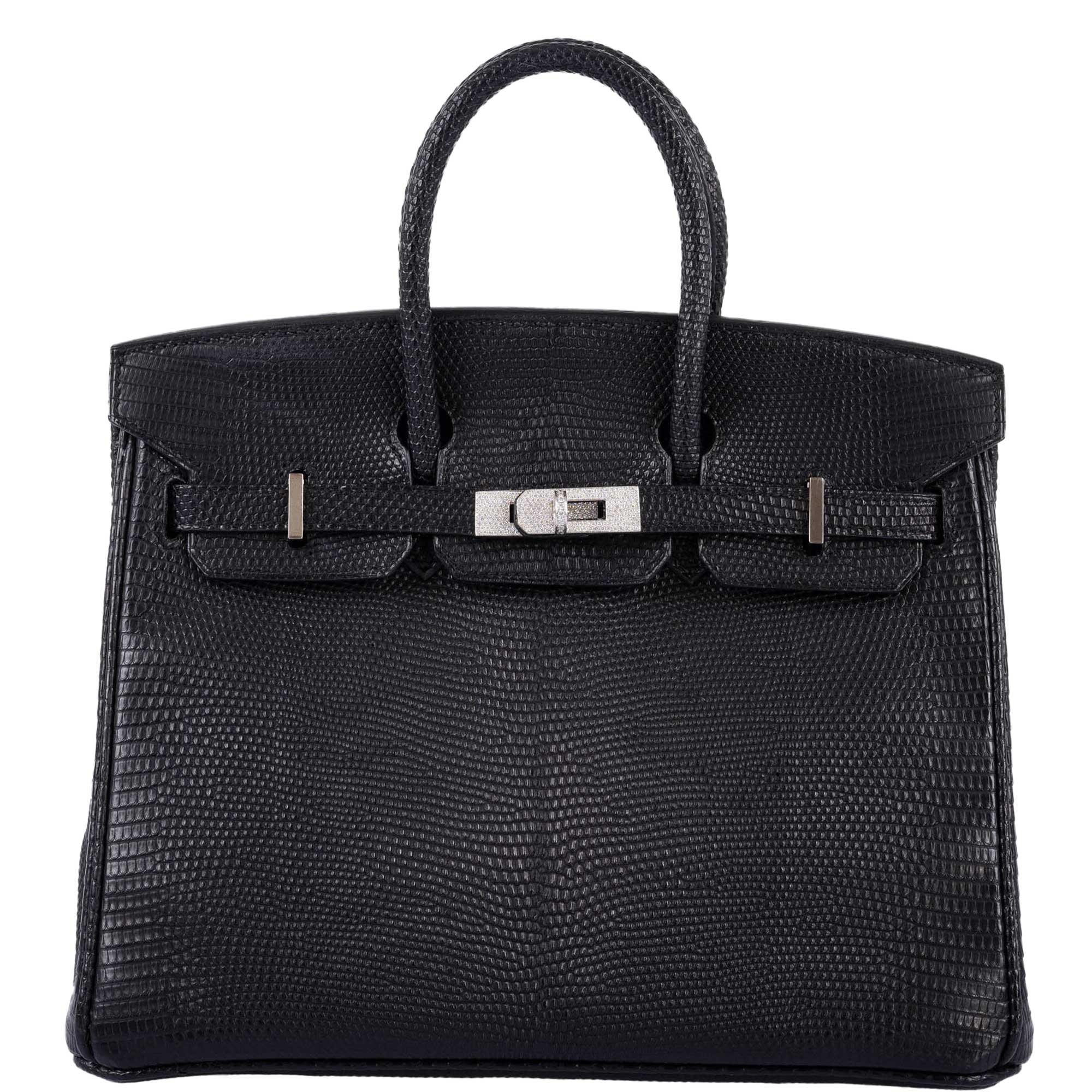 Hermes Limited Edition Birkin 25 Bag Matte Black Lizard Palladium