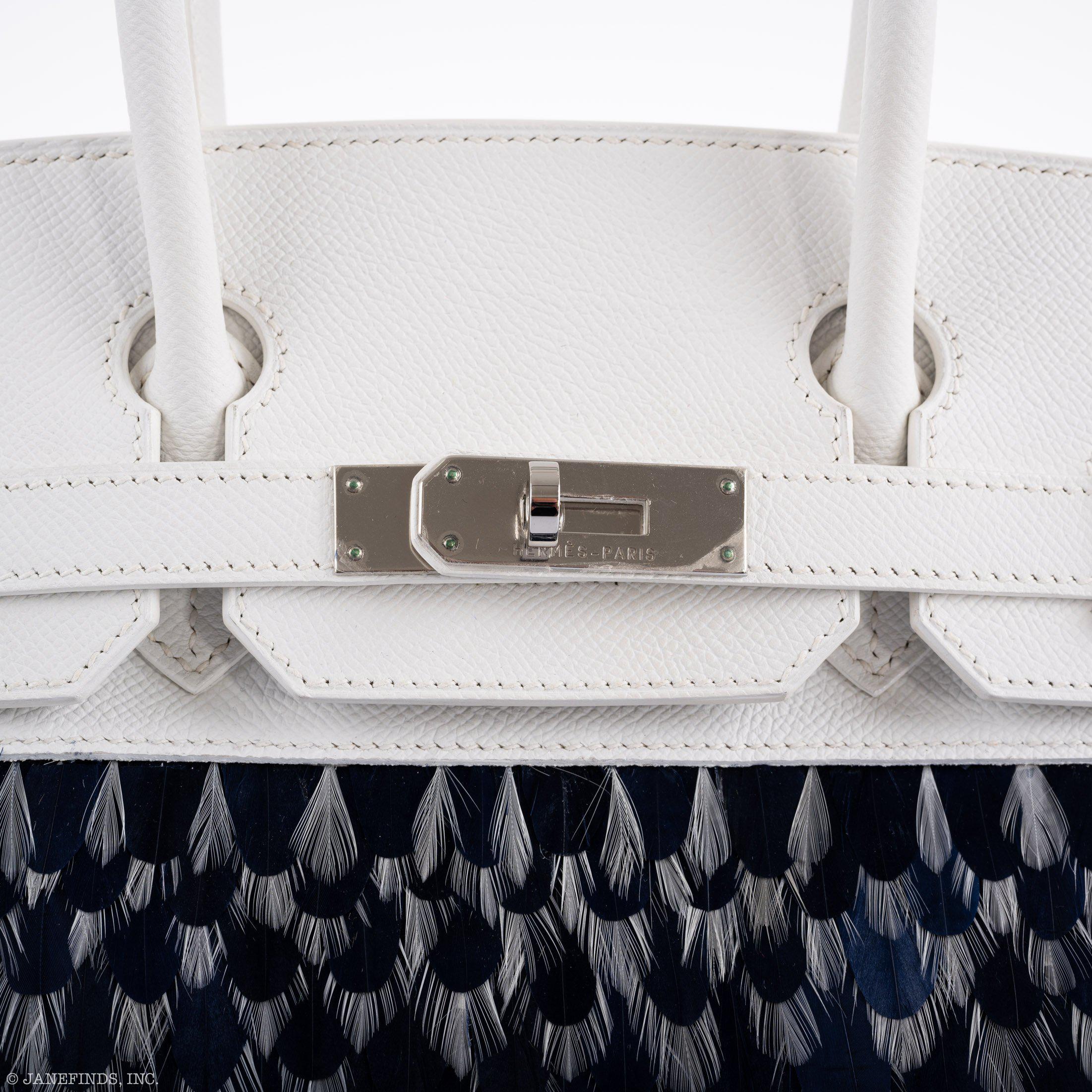 Vintage Hermès Birkin 30 White Epsom with Custom Feather Panel & Palladium Hardware