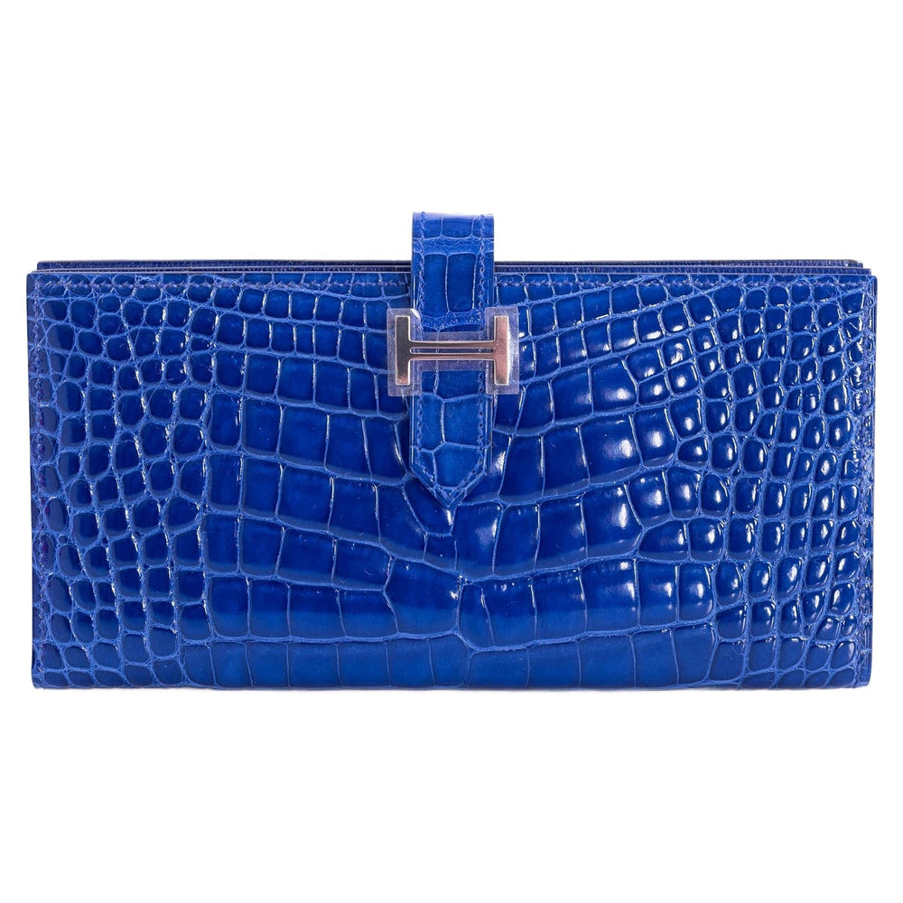 Hermès Bearn Wallet Bleu Électrique Shiny Nilo Croc Palladium Hardware