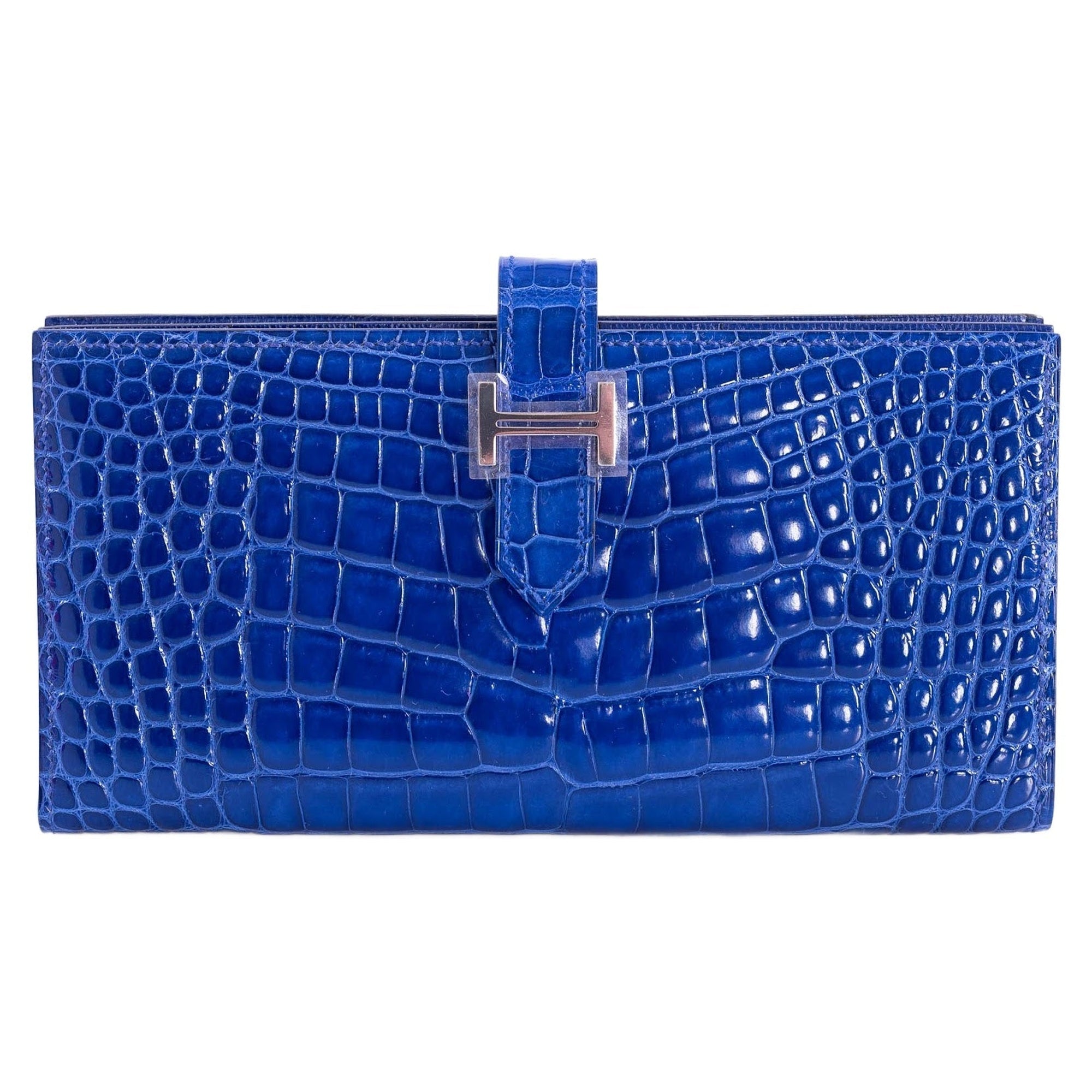 Hermès Bearn Wallet Bleu Électrique Shiny Nilo Croc Palladium Hardware