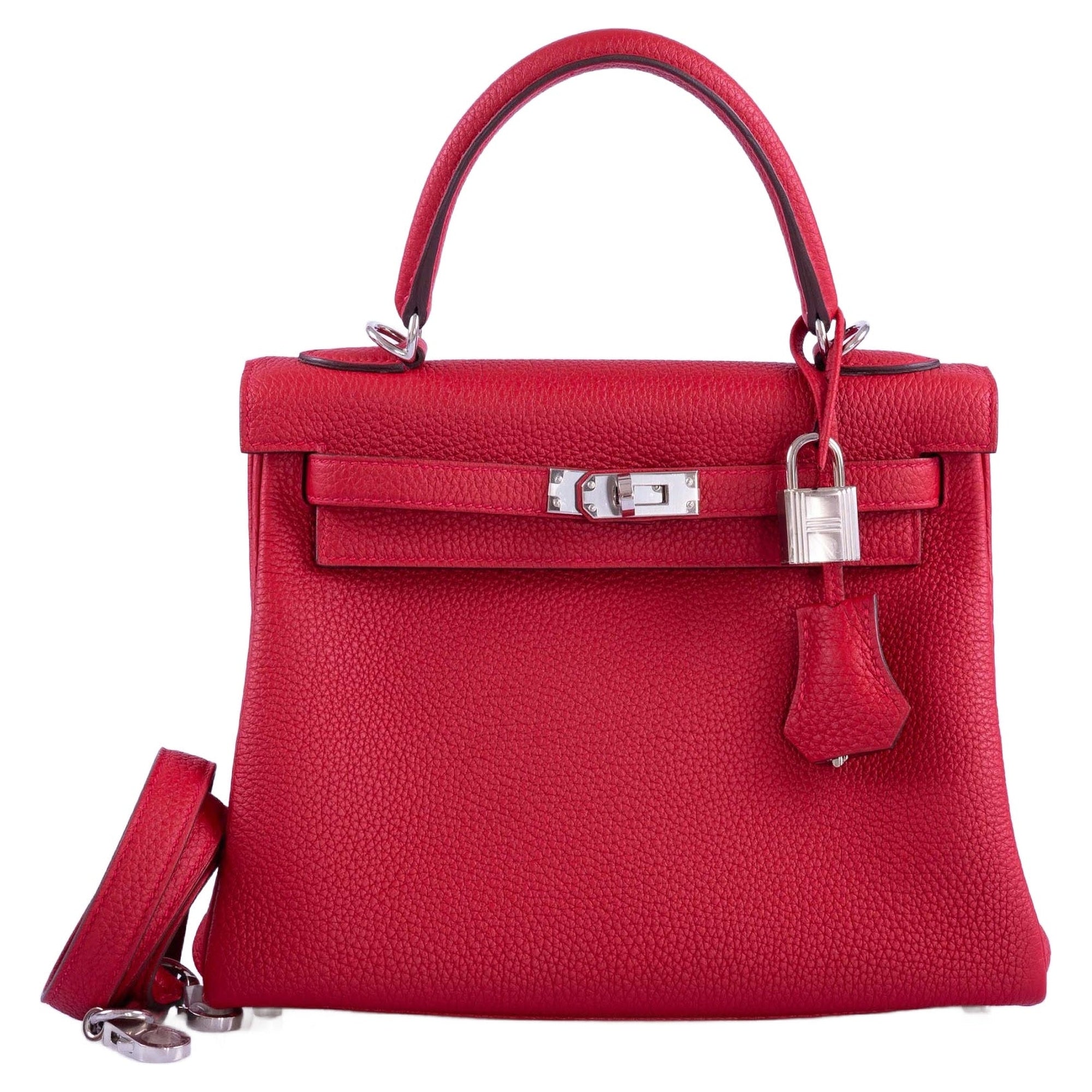 Hermès Kelly 25 Retourne Rouge Casaque Togo Palladium Hardware