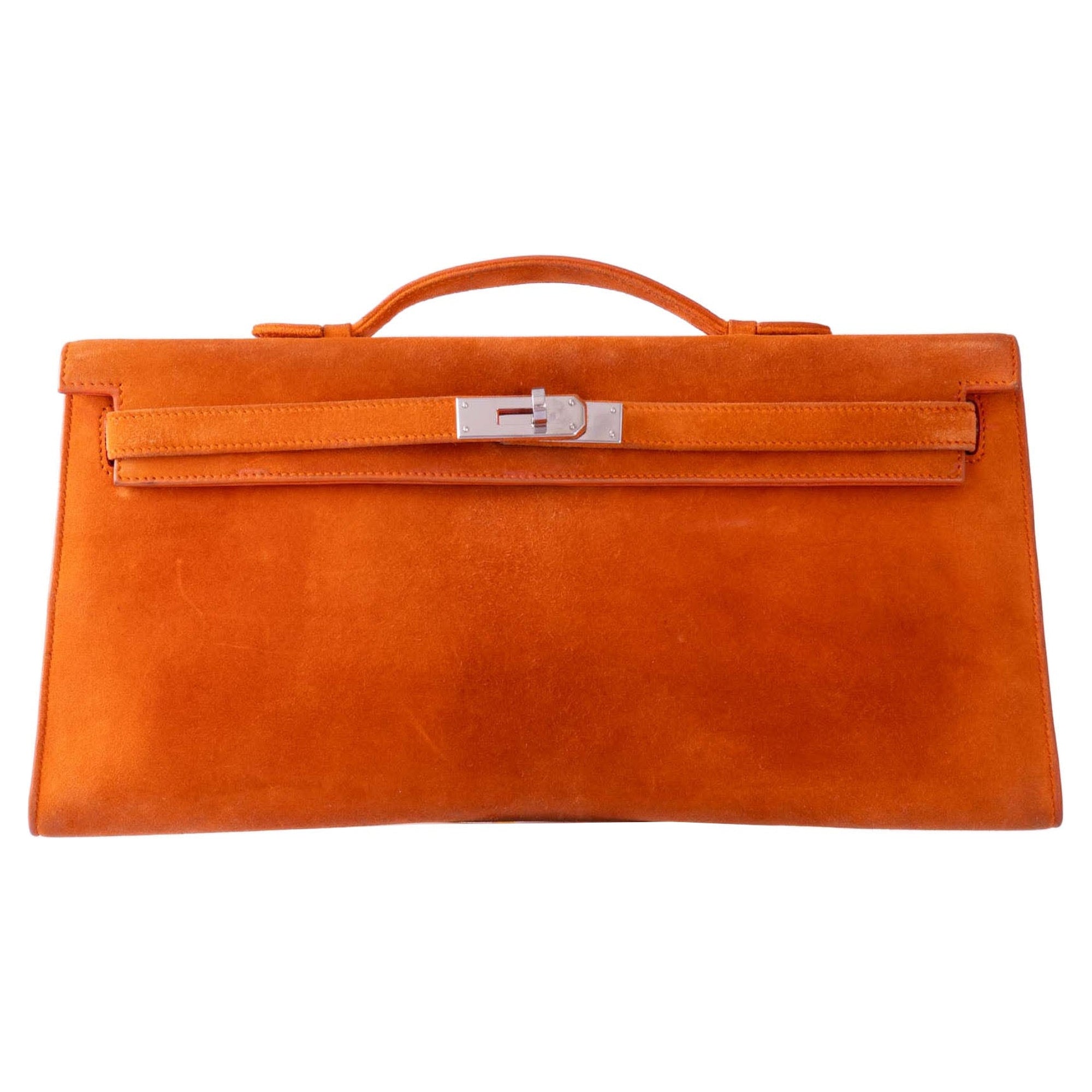 Hermès Kelly Longue Orange Suede Palladium Hardware