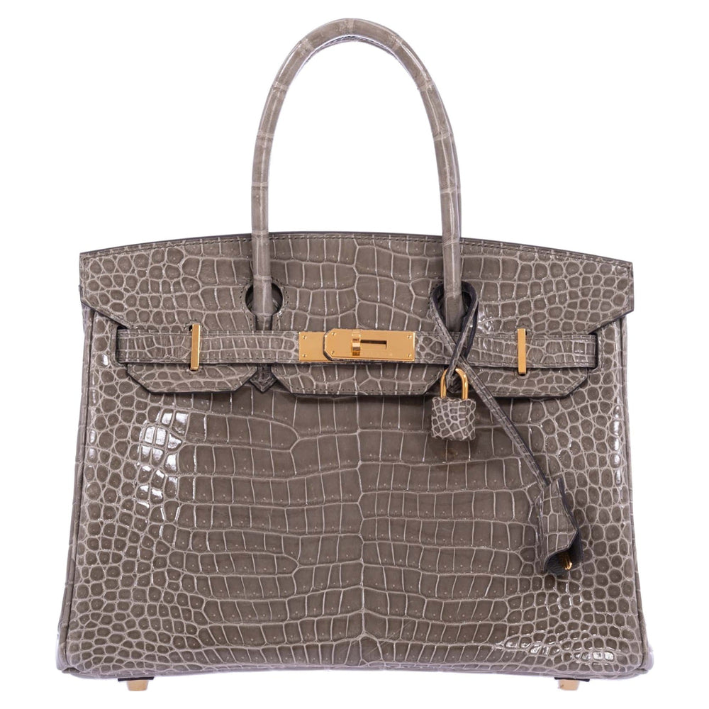 Hermès Birkin 30 Gris Tourterelle Porosus Crocodile Gold Hardware