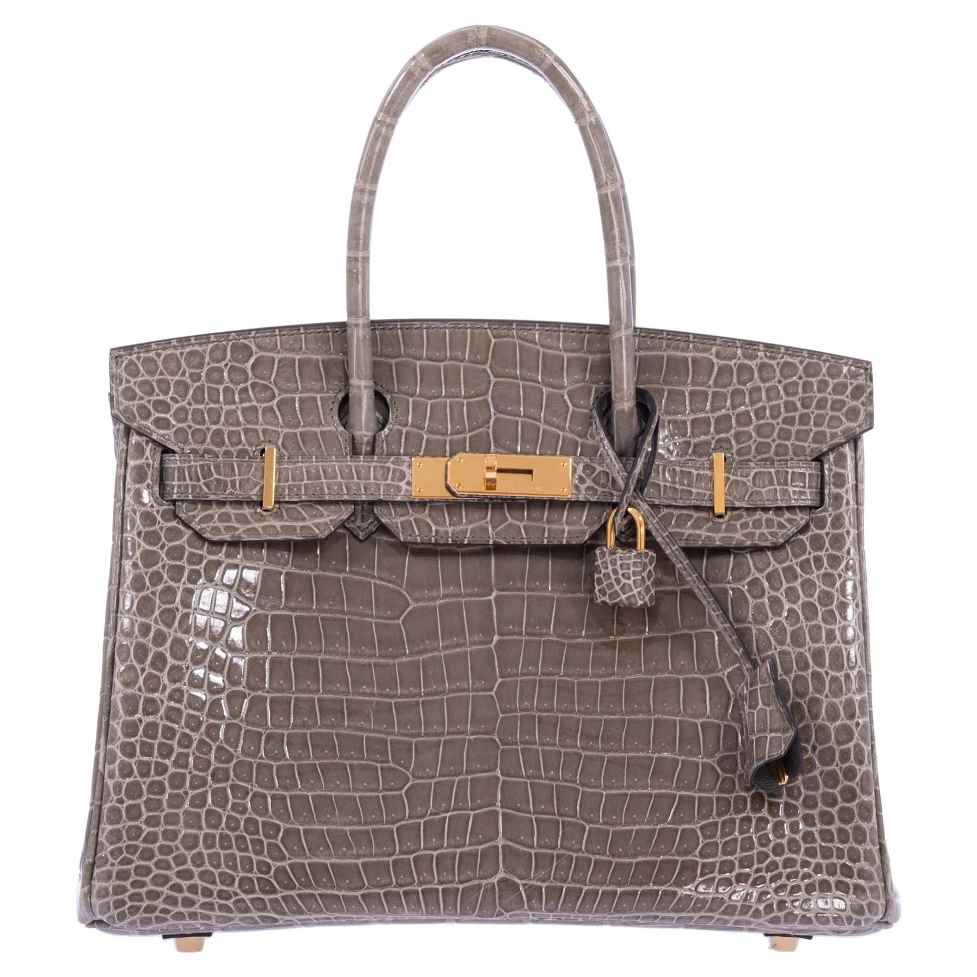 Hermès Birkin 30 Gris Tourterelle Porosus Crocodile Gold Hardware