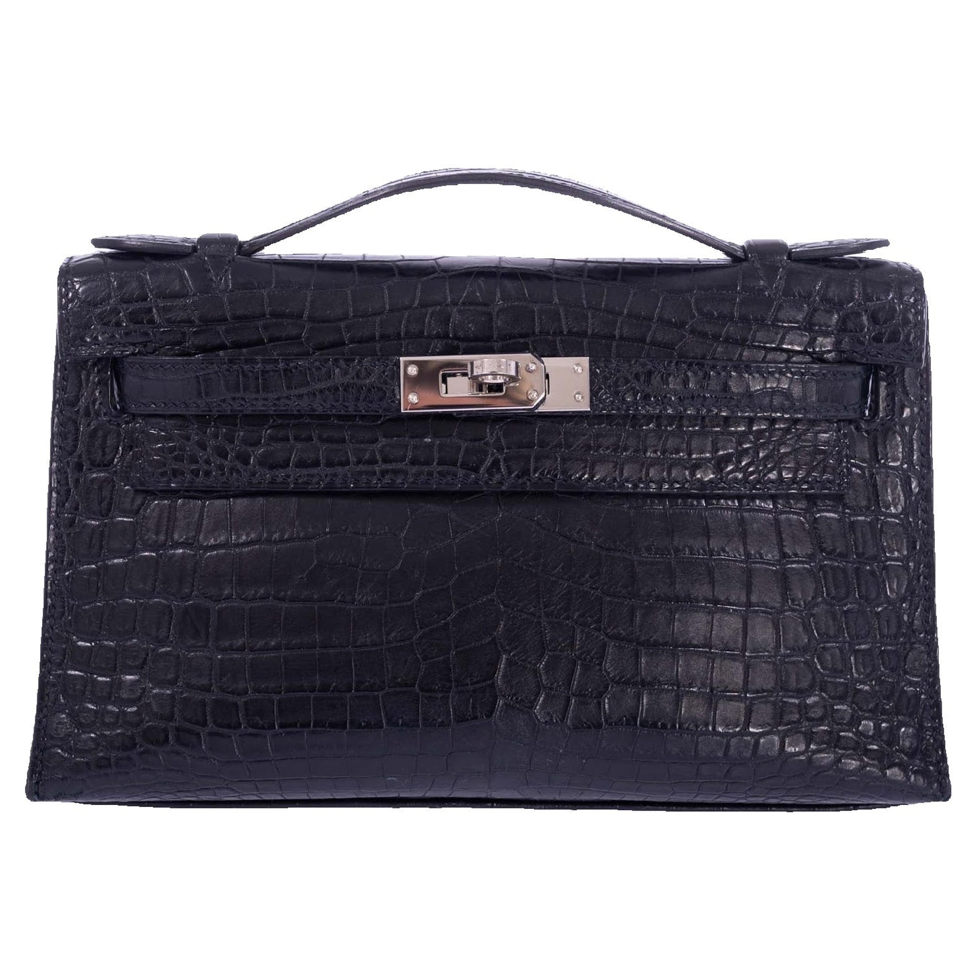 Hermès Kelly Pochette Black Matte Nilo Crocodile Palladium Hardware