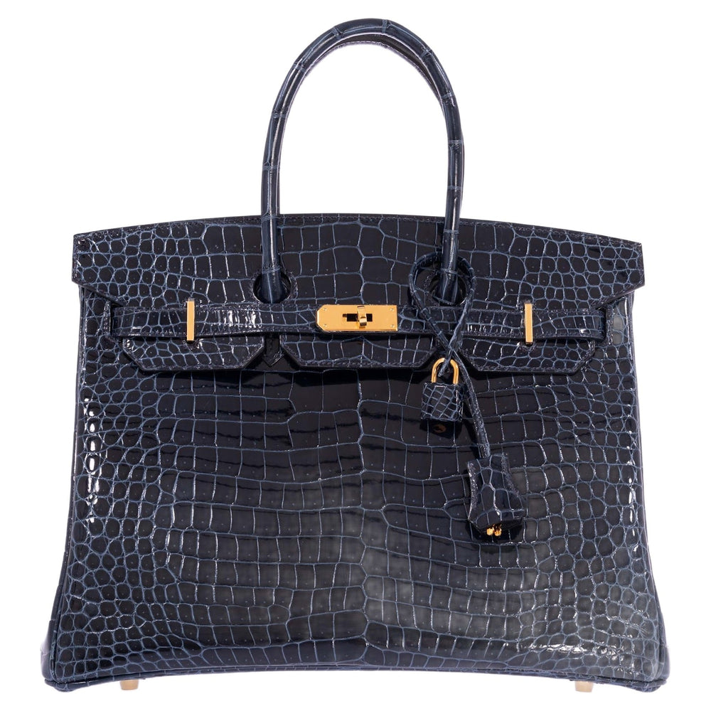 Hermès Birkin 35 Bleu Baltique Shiny Porosus Crocodile Gold Hardware