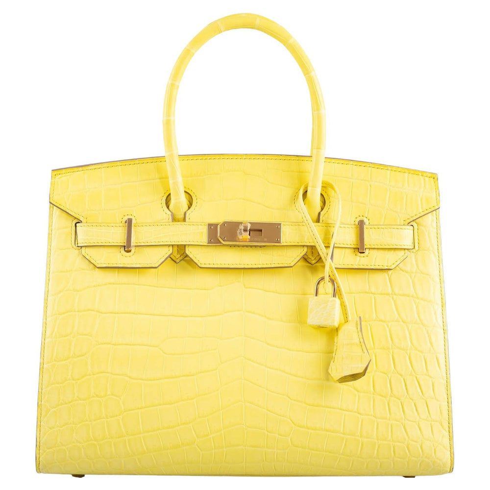 Hermès Birkin 30 Sellier Jaune Citron Matte Niloticus Crocodile Gold Hardware