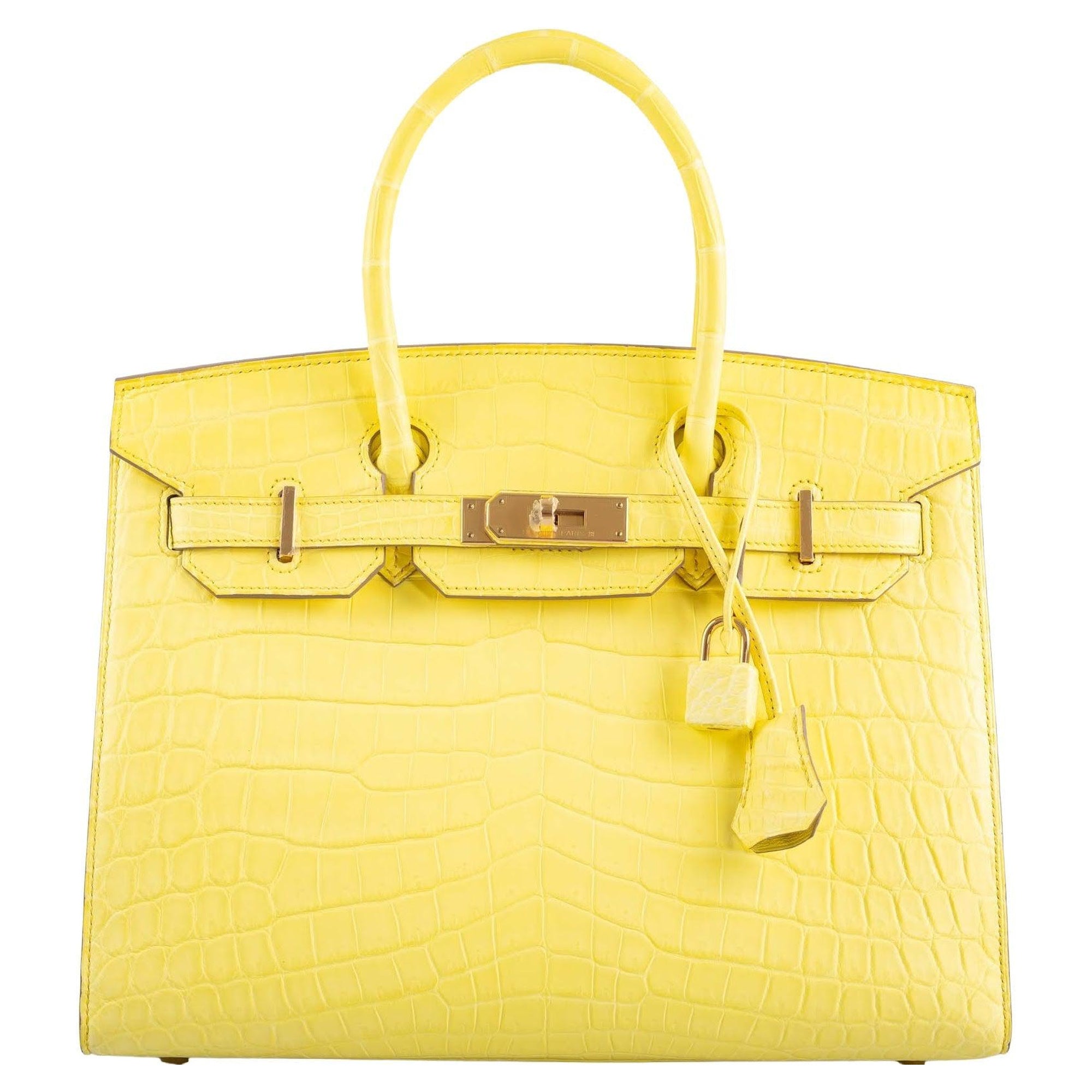 Hermès Birkin 30 Sellier Jaune Citron Matte Niloticus Crocodile Gold Hardware