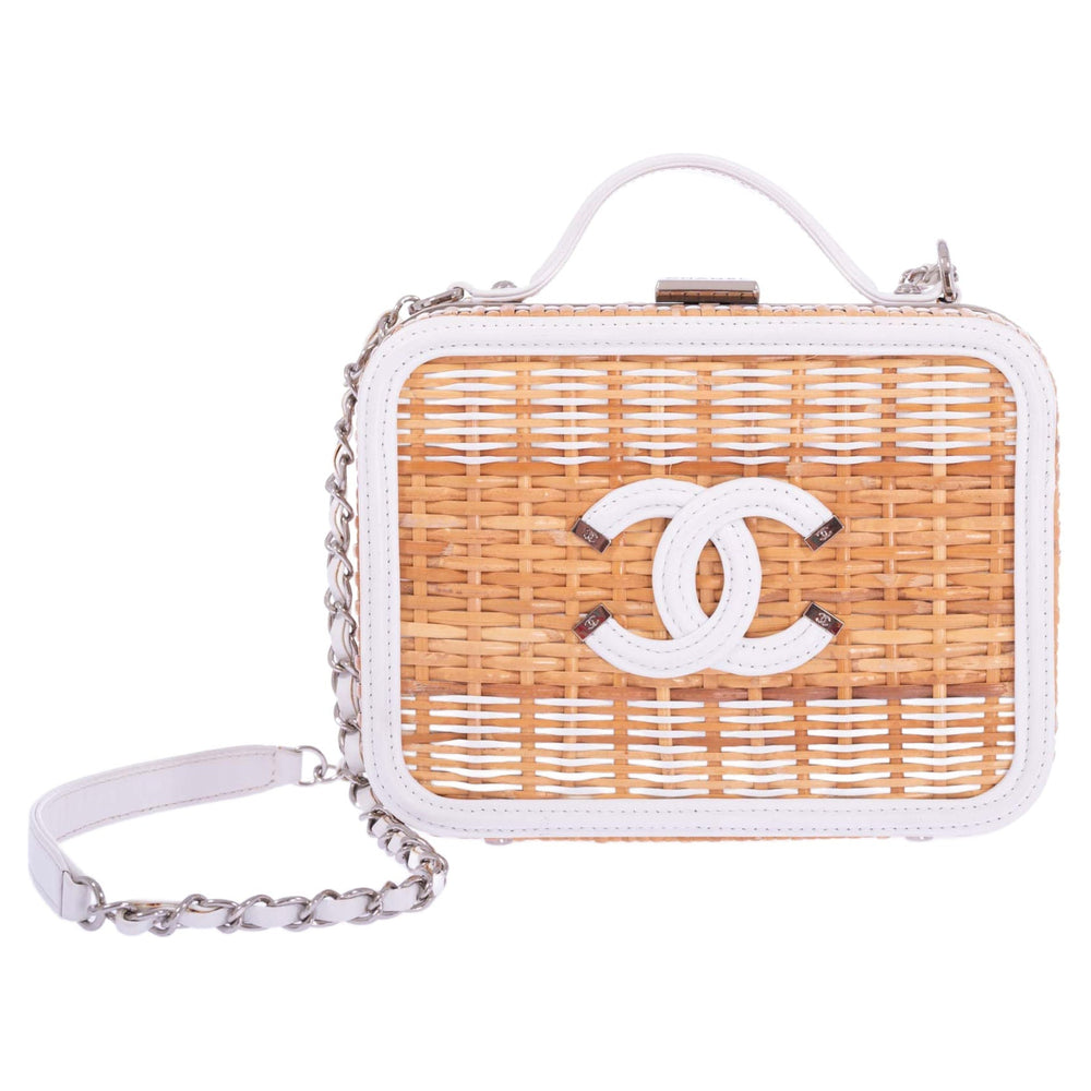 Chanel Vanity Case Beige & White, Rattan, Patent Calfskin