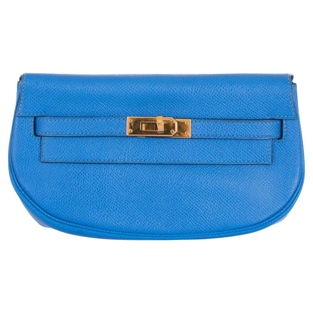 Hermès Kelly Pochette Blue France Grain Courchevel Convertible Belt Bag