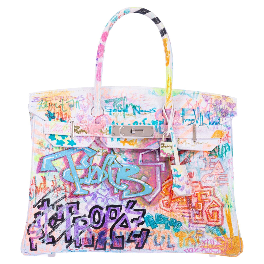 Vintage Hermès Birkin 30 Painted "Graffiti" White Epsom Palladium Hardware
