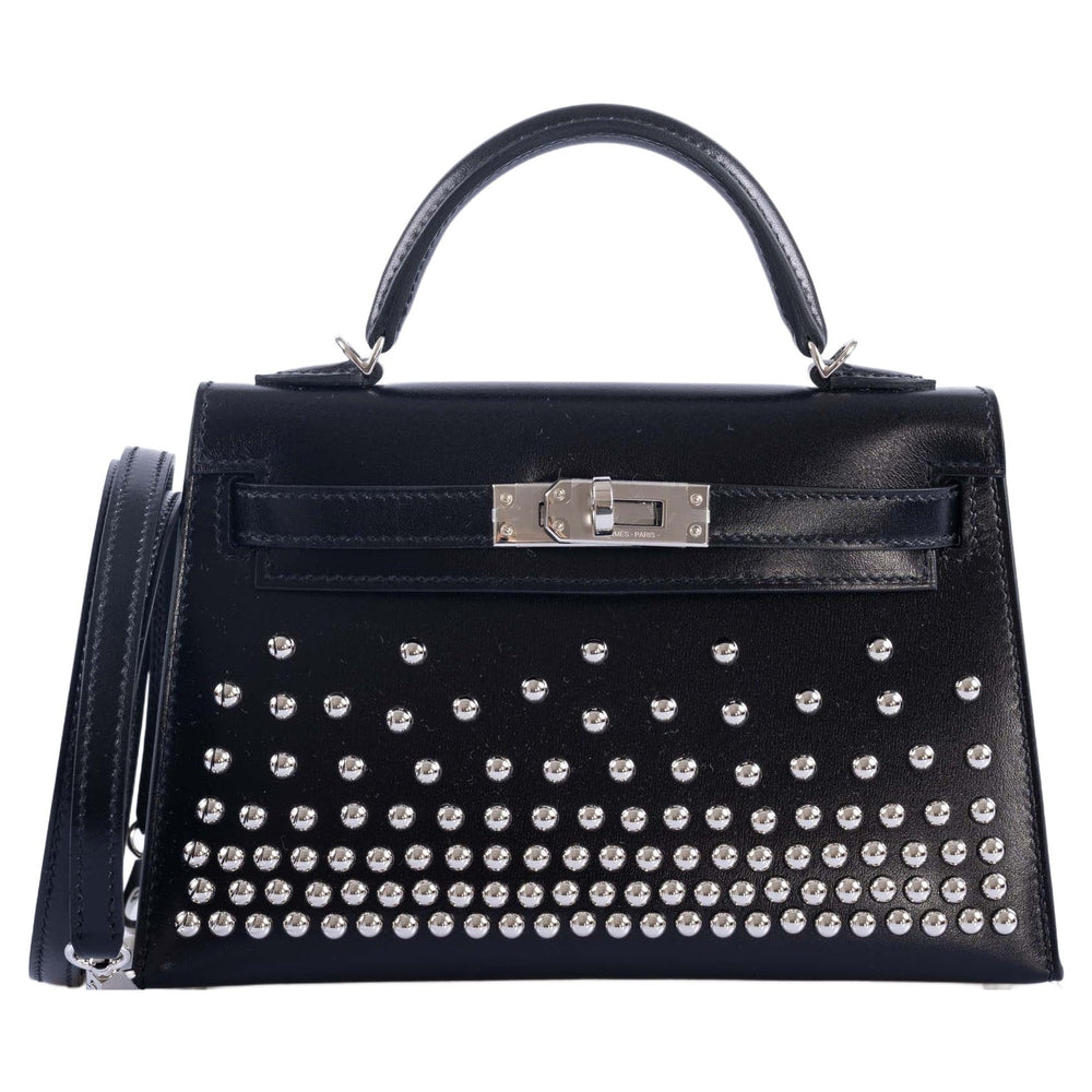 Hermès Clouté Mini Kelly 20 Studded Black Box Palladium Hardware