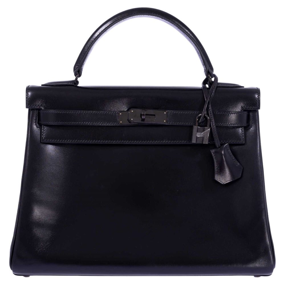Hermès Kelly 32 Retourne So Black Box Calf Leather PVD Hardware