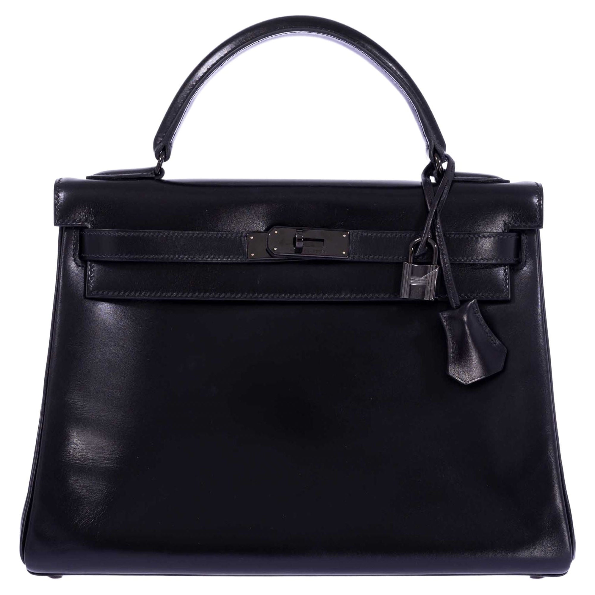 Hermès Kelly 32 Retourne So Black Box Calf Leather PVD Hardware