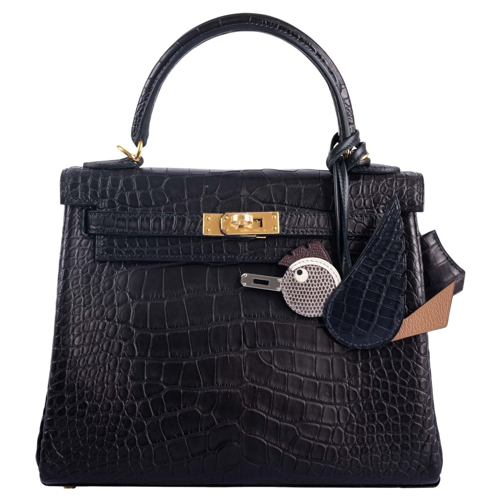 Hermès Kelly 25 Retourne Matte Black Alligator Gold Hardware