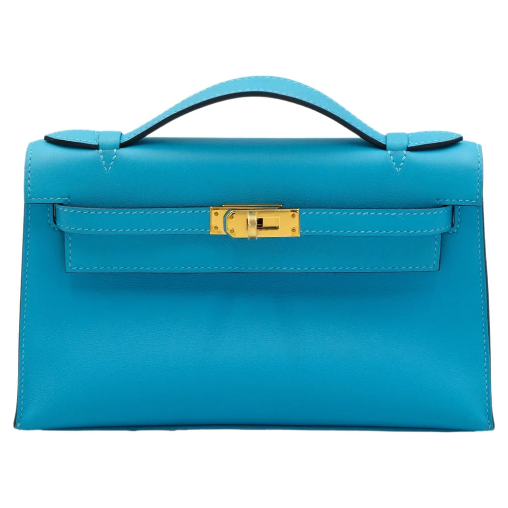 Hermès Kelly Pochette Celeste Swift with Gold Hardware