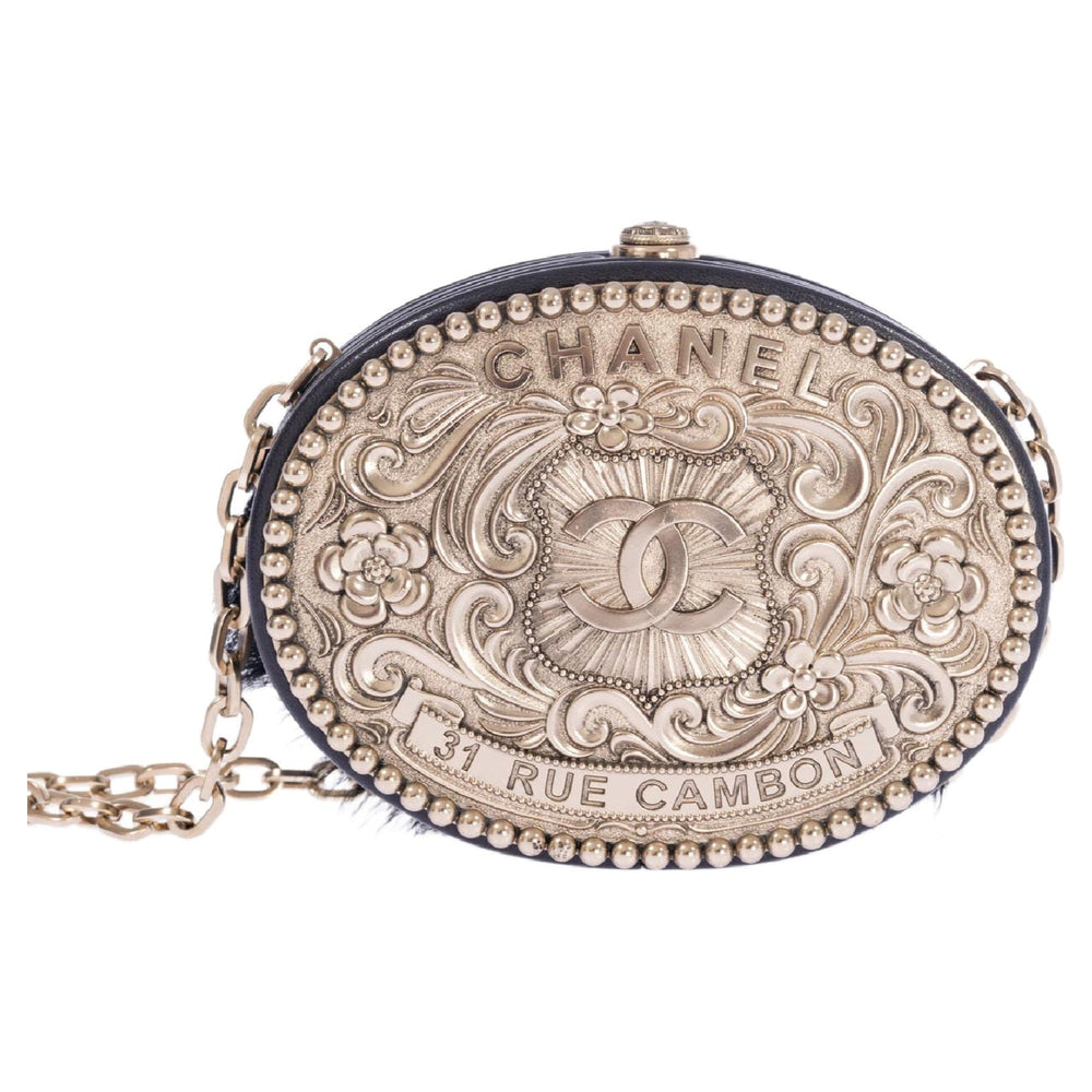 Chanel Paris-Dallas Belt Buckle Minaudière Black Lambskin Pony Hair Gold and Palladium Hardware