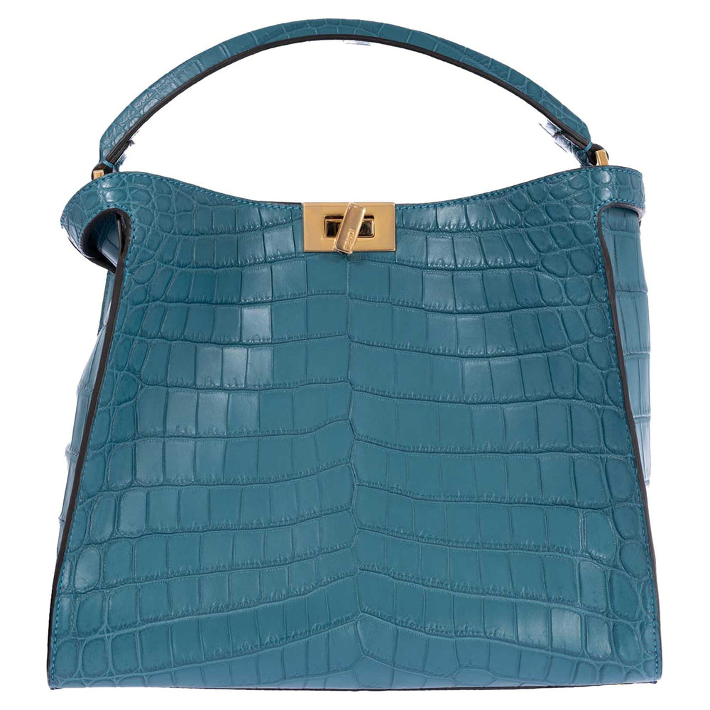 Fendi Peekaboo X-Lite Large Soft Matte Turquoise Crocodile Gold Hardware