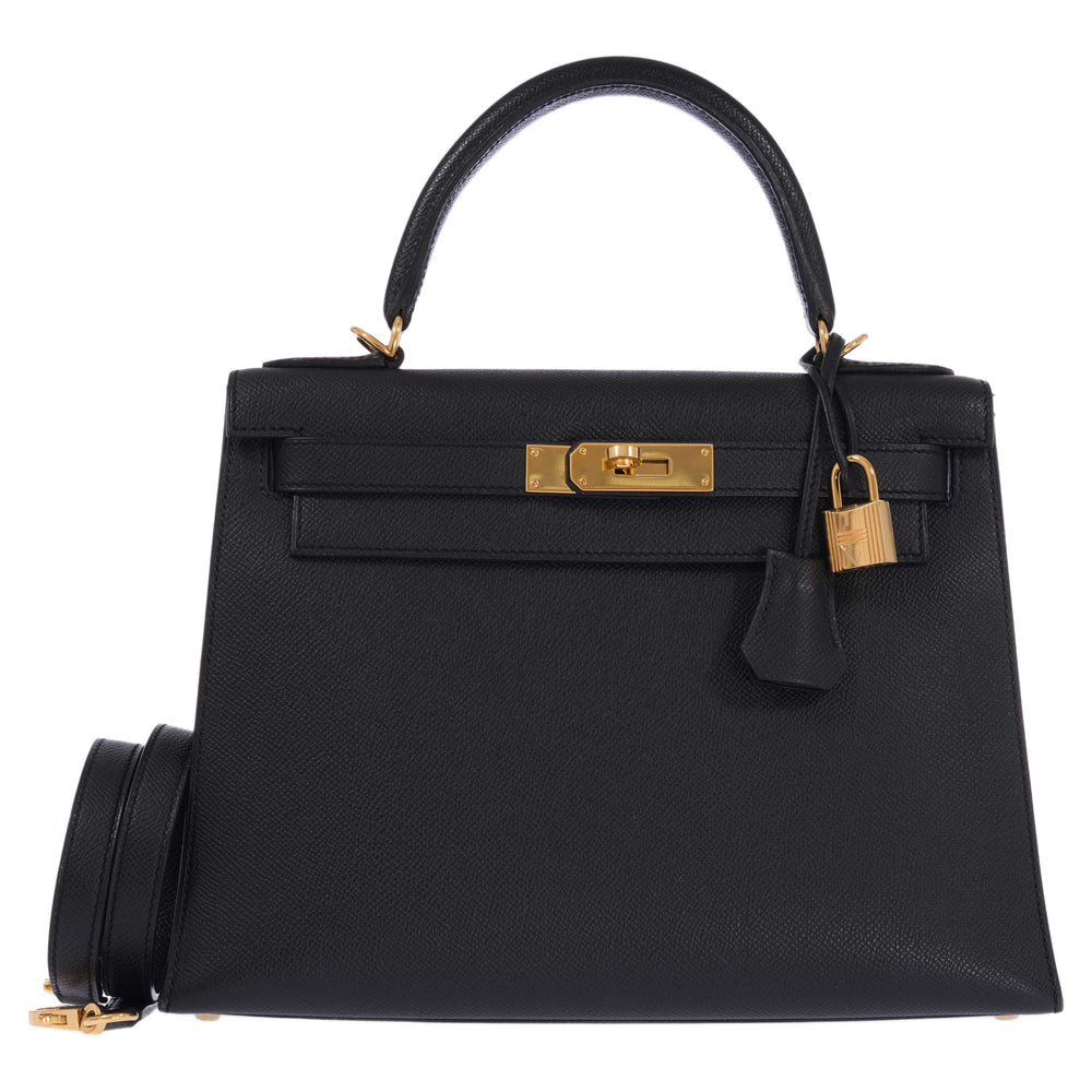 Hermès Kelly 28 Sellier Noir Epsom Gold Hardware