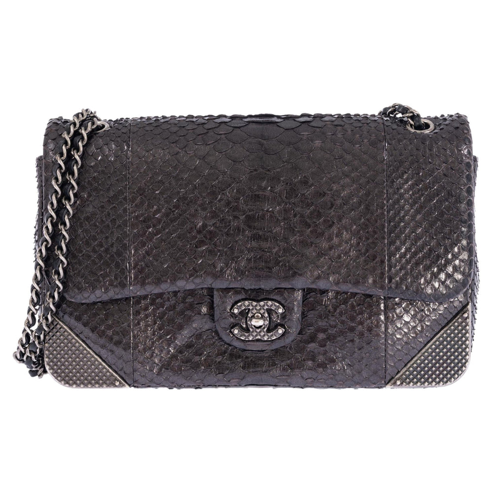 Chanel Python Rock The Corner Flap Bag Grey Metallic with Gunmetal Hardware