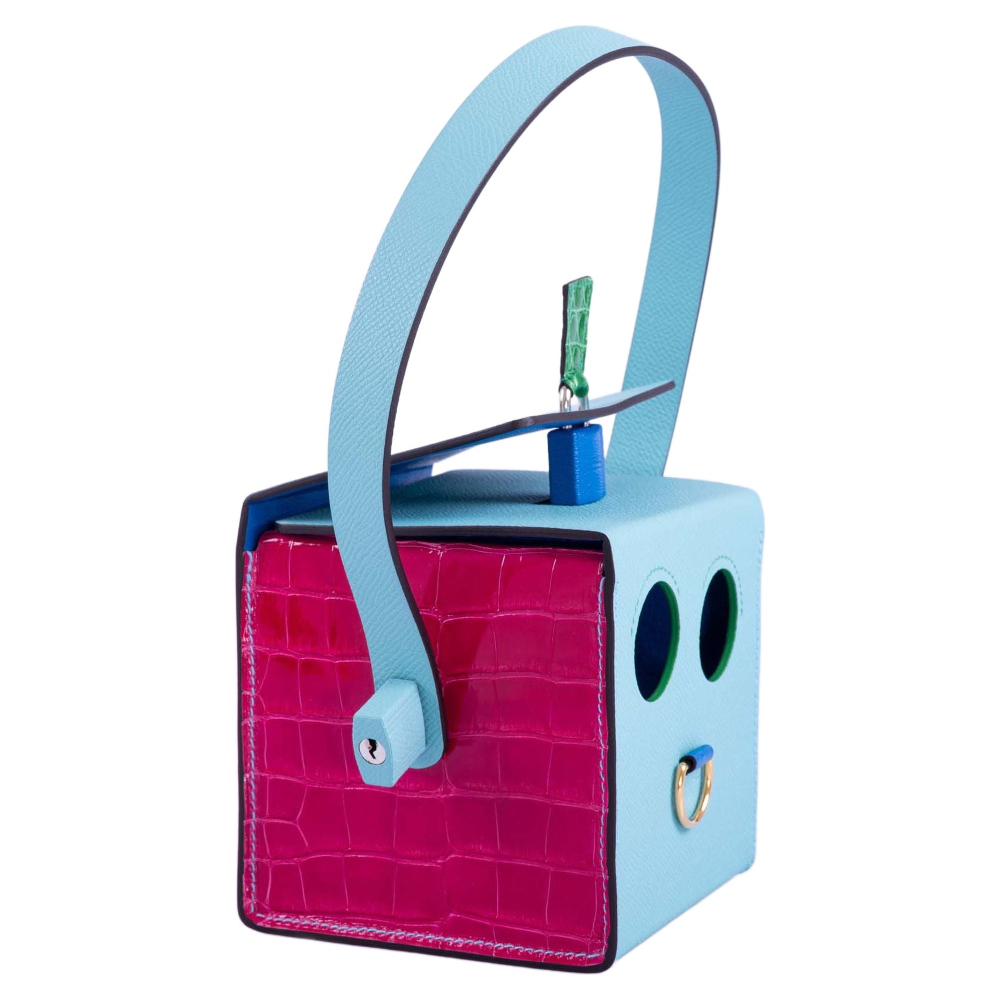 Hermès petit h Robot Buddy Bag in Turquoise Epsom with Blue