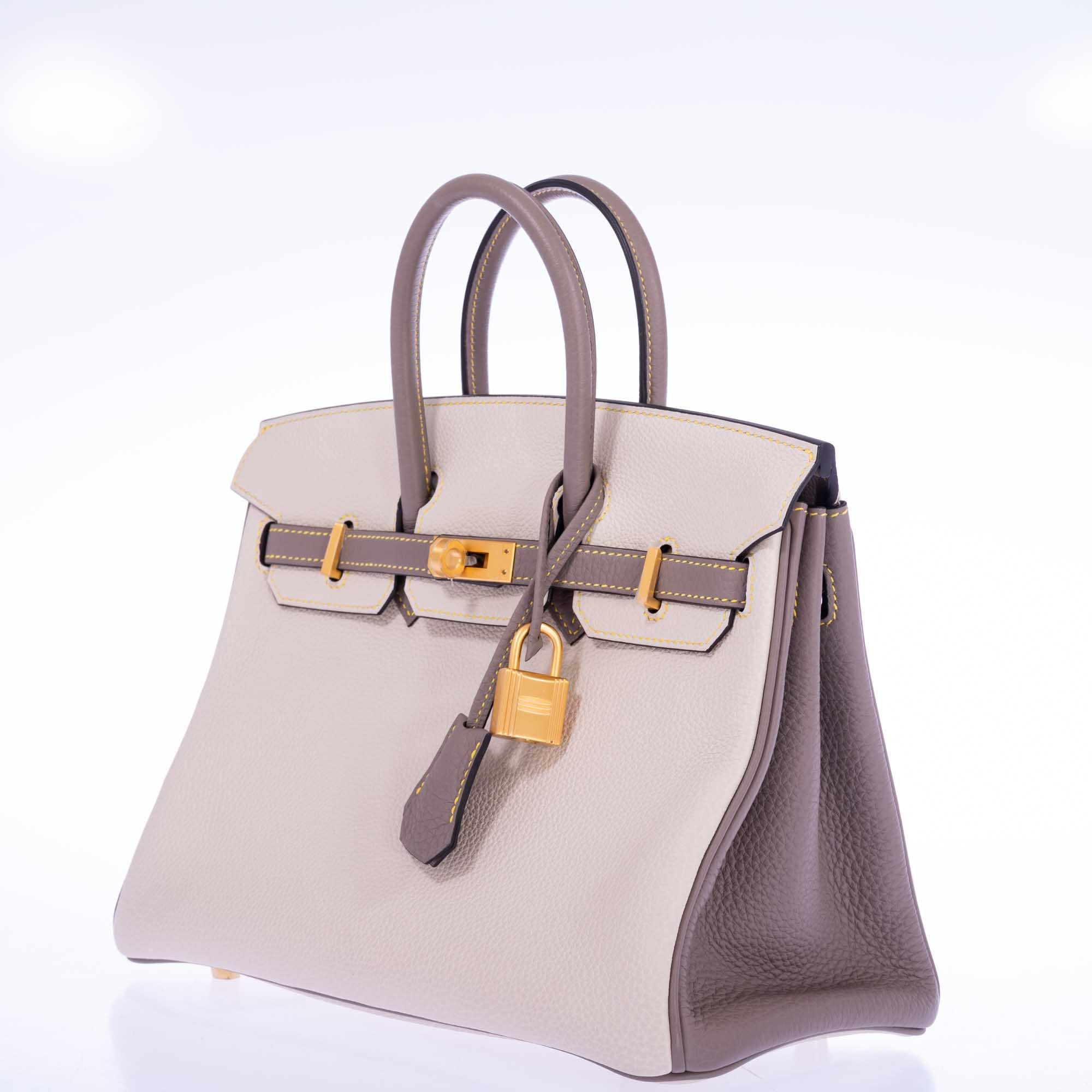 Hermès Birkin 25 HSS Craie, Gris Asphalt Togo, Yellow Stitching Gold Hardware