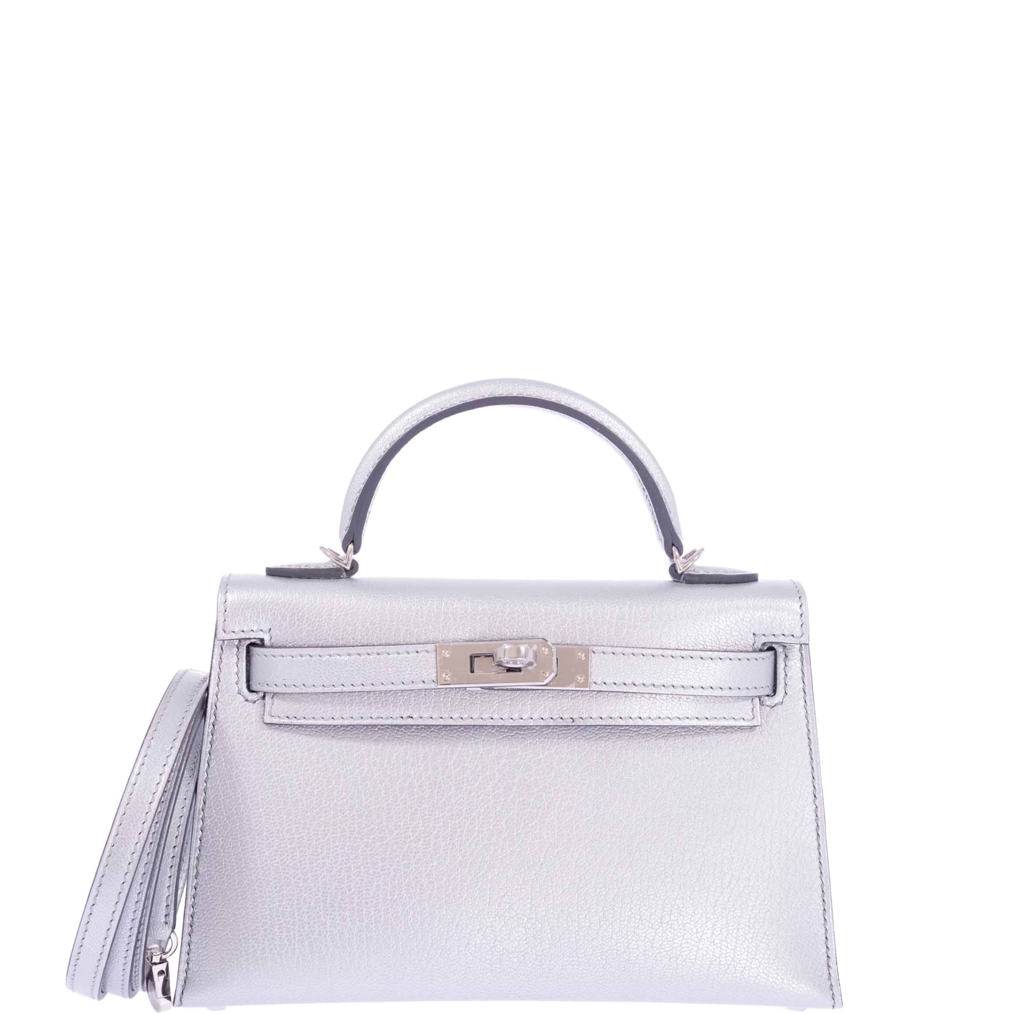 Hermès Kelly 20 Mini Sellier Argent Silver Metallic Chevre Chamkilight Palladium Hardware - Impossible Grail
