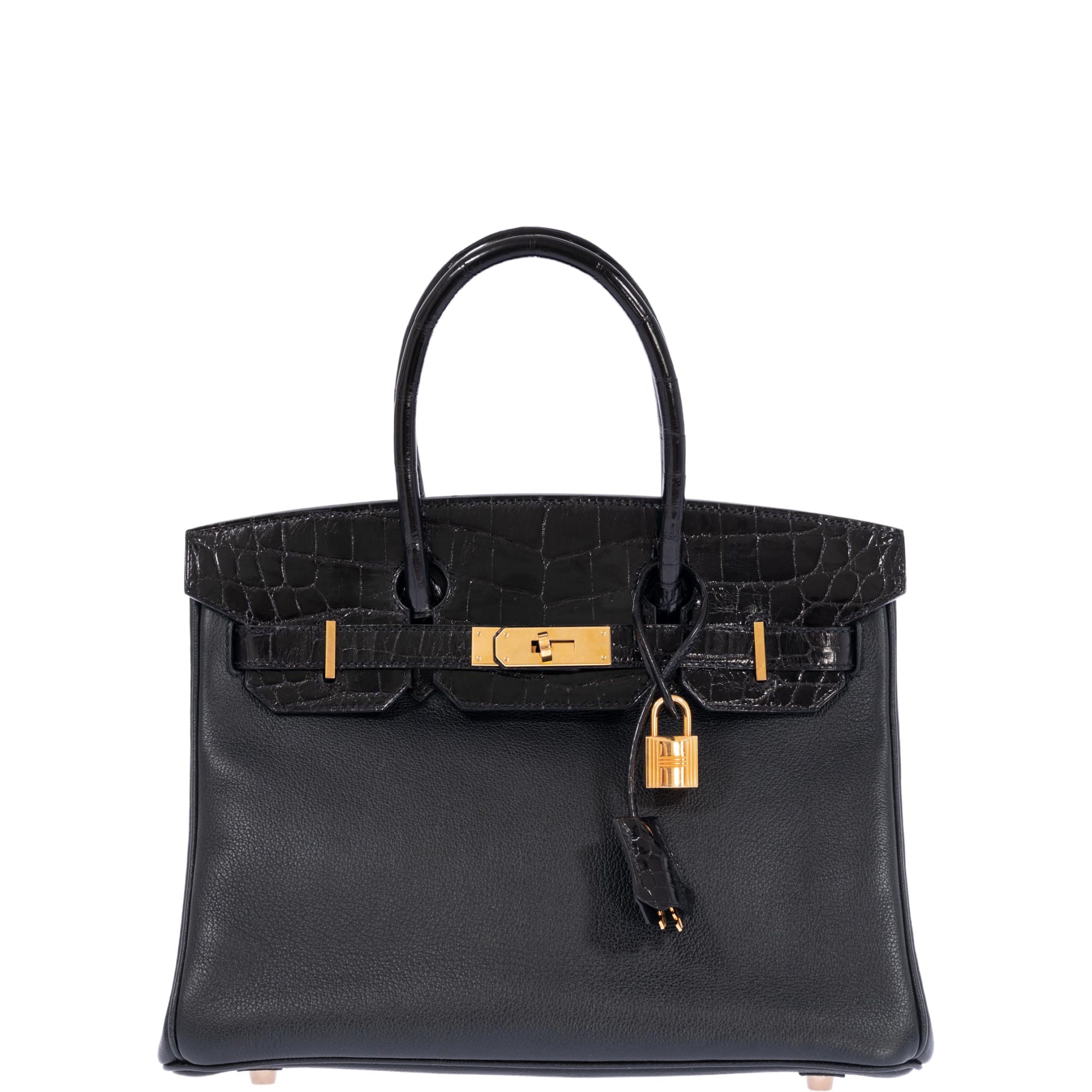 Hermès Birkin 30 Touch Black Shiny Niloticus Crocodile and Novillo Gold Hardware