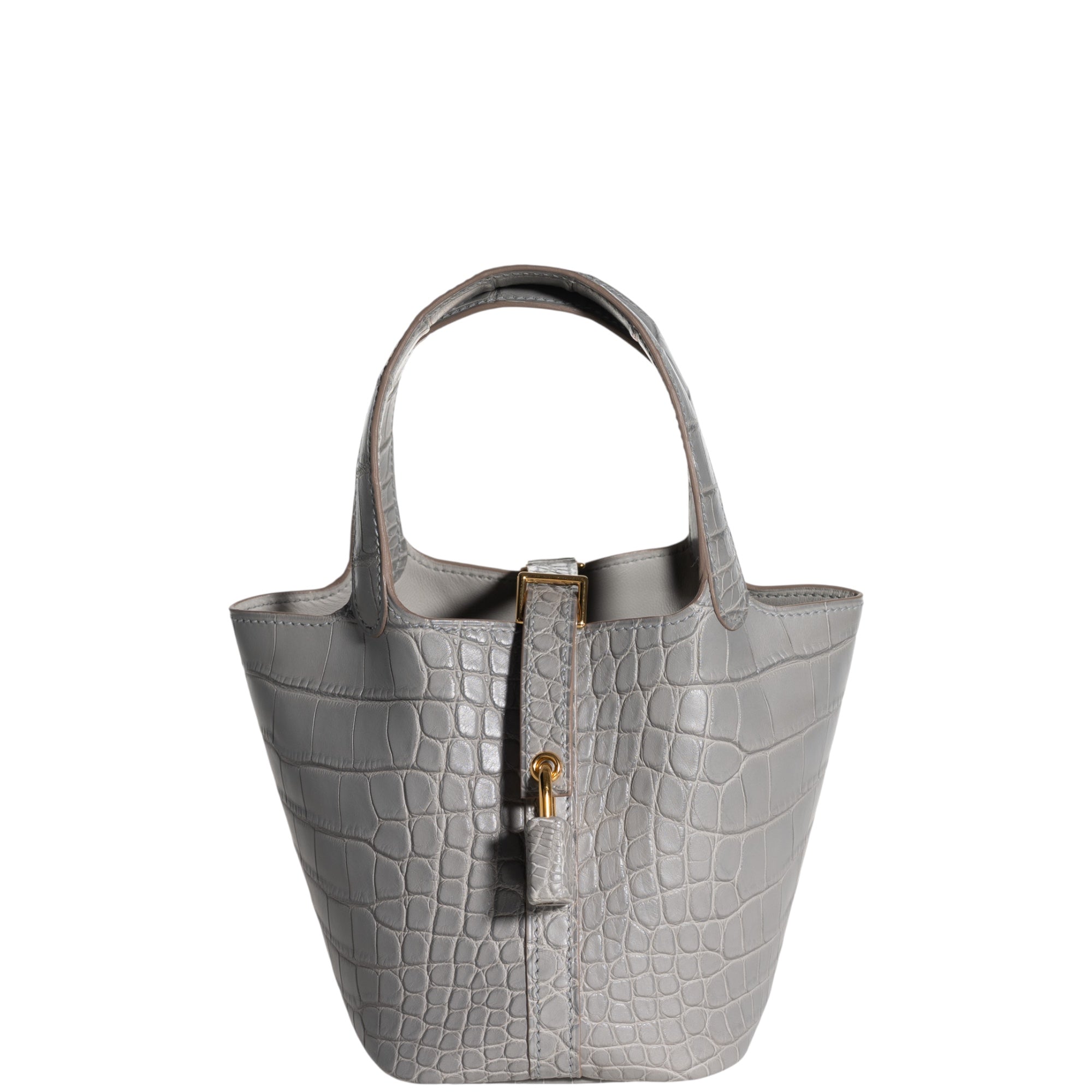 Hermès Micro Picotin Lock 14 Gris Perle Matte Alligator with Gold Hardware