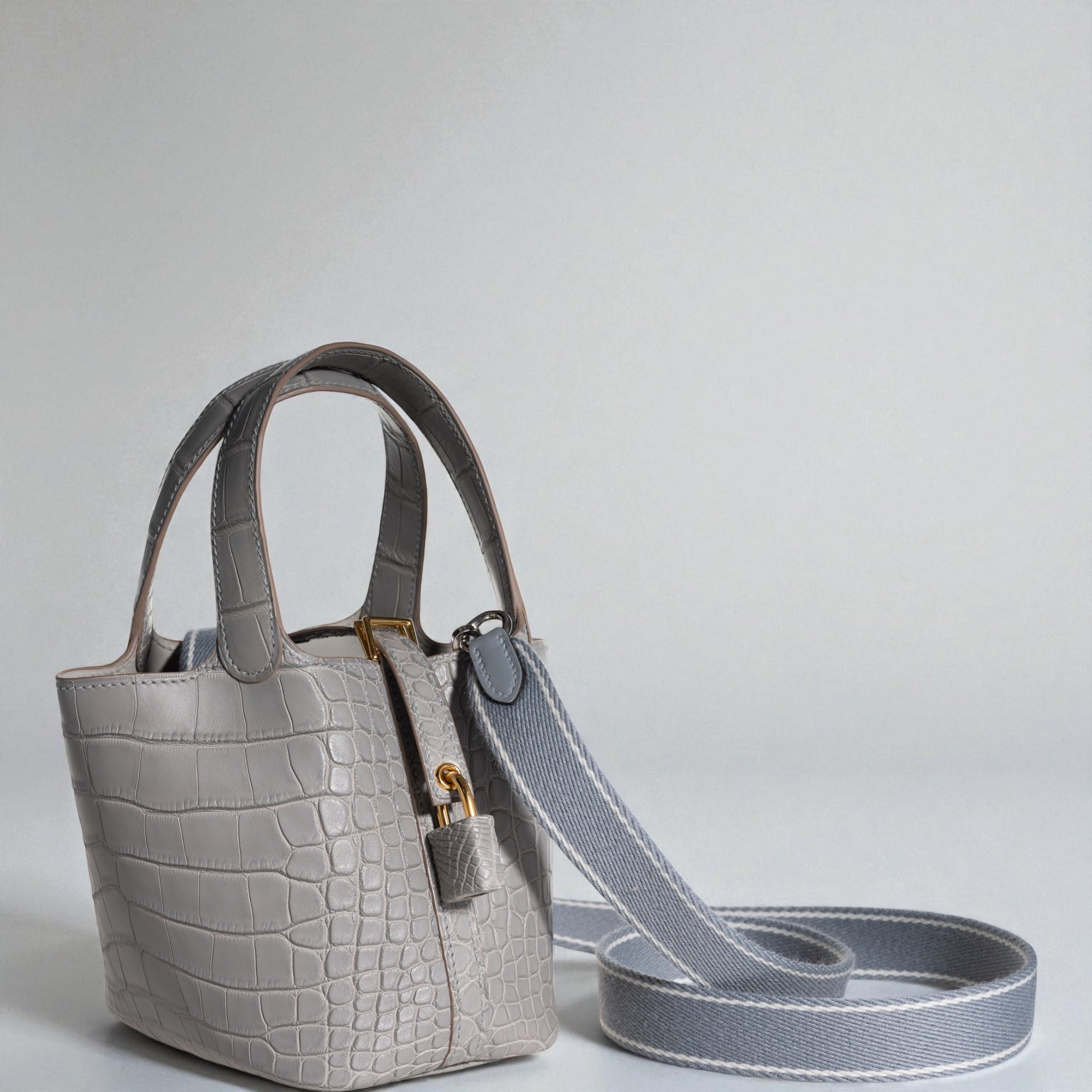 Hermès Micro Picotin Lock 14 Gris Perle Matte Alligator with Gold Hardware