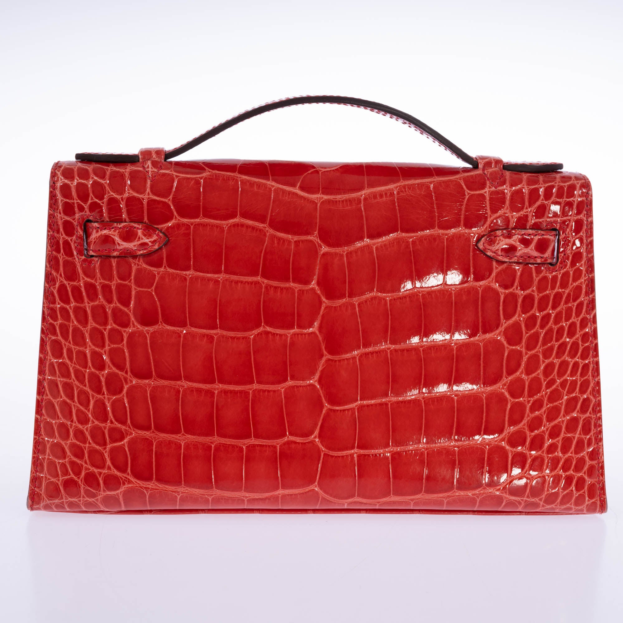 Hermès Kelly Pochette Rouge de Coeur Shiny Alligator Gold Hardware